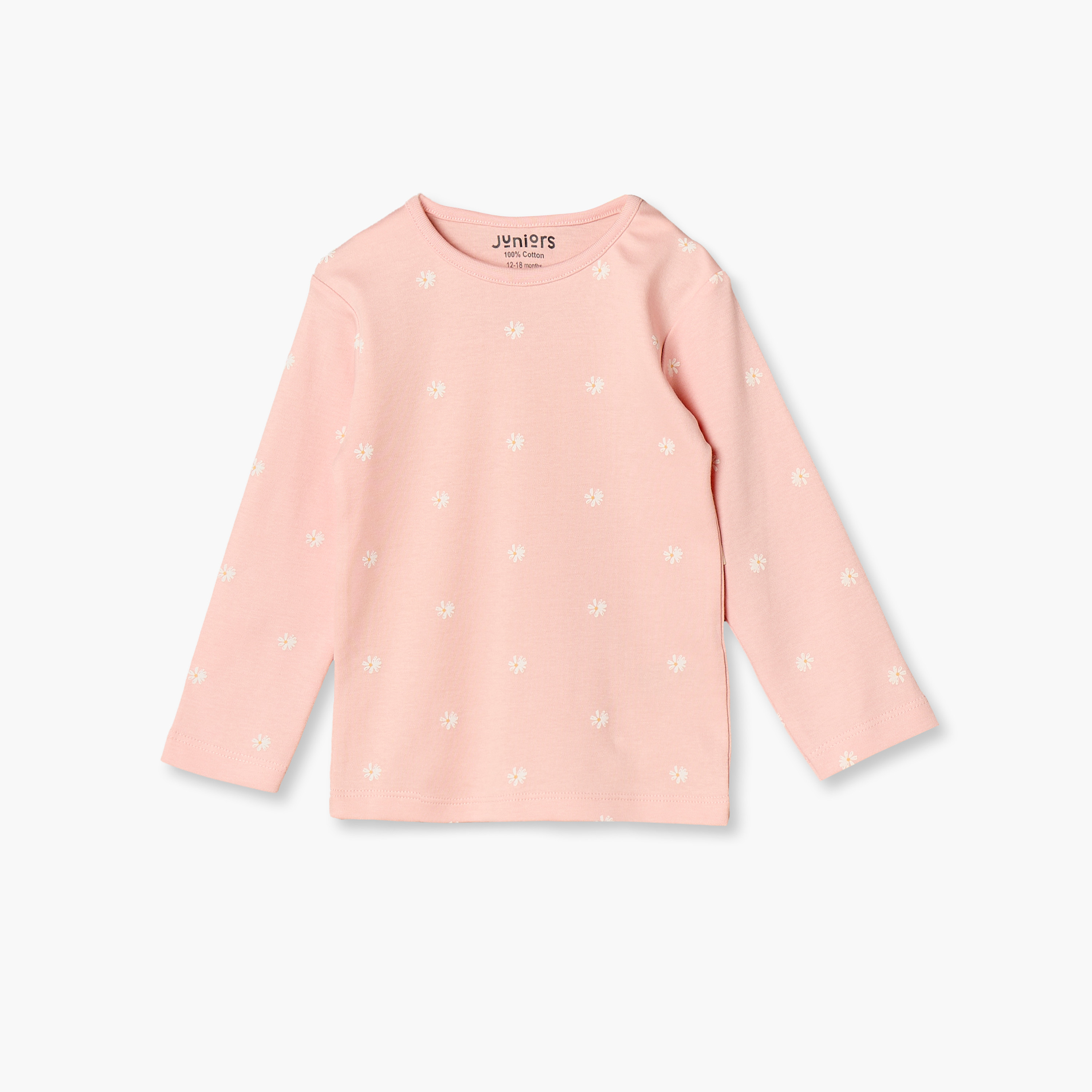 Juniors Cotton Crew Neck Long Sleeves Pyjama Set with Floral Print-baby-girls-clothing-nightwear-pyjamasets-image-2
