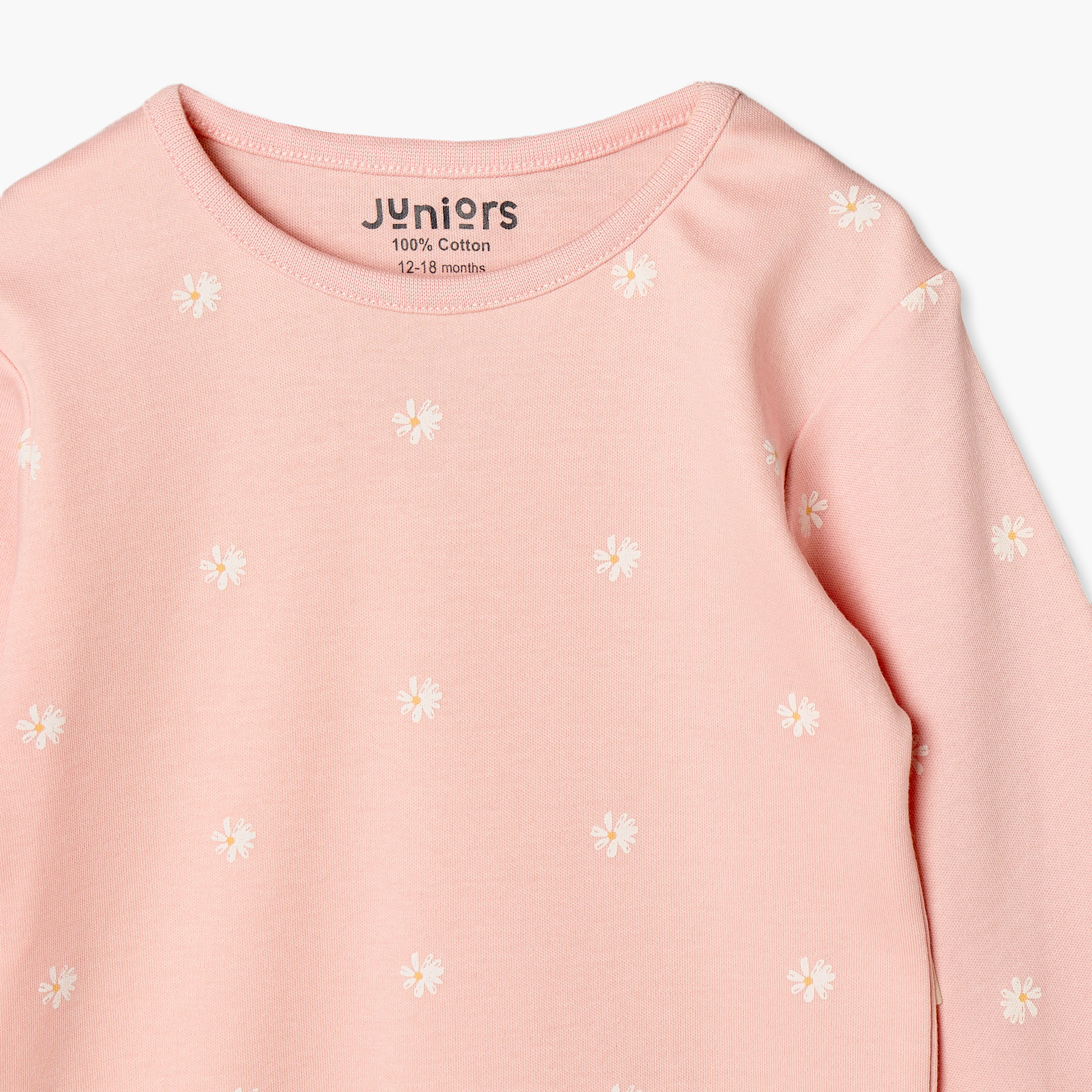 Juniors Cotton Crew Neck Long Sleeves Pyjama Set with Floral Print-baby-girls-clothing-nightwear-pyjamasets-image-6