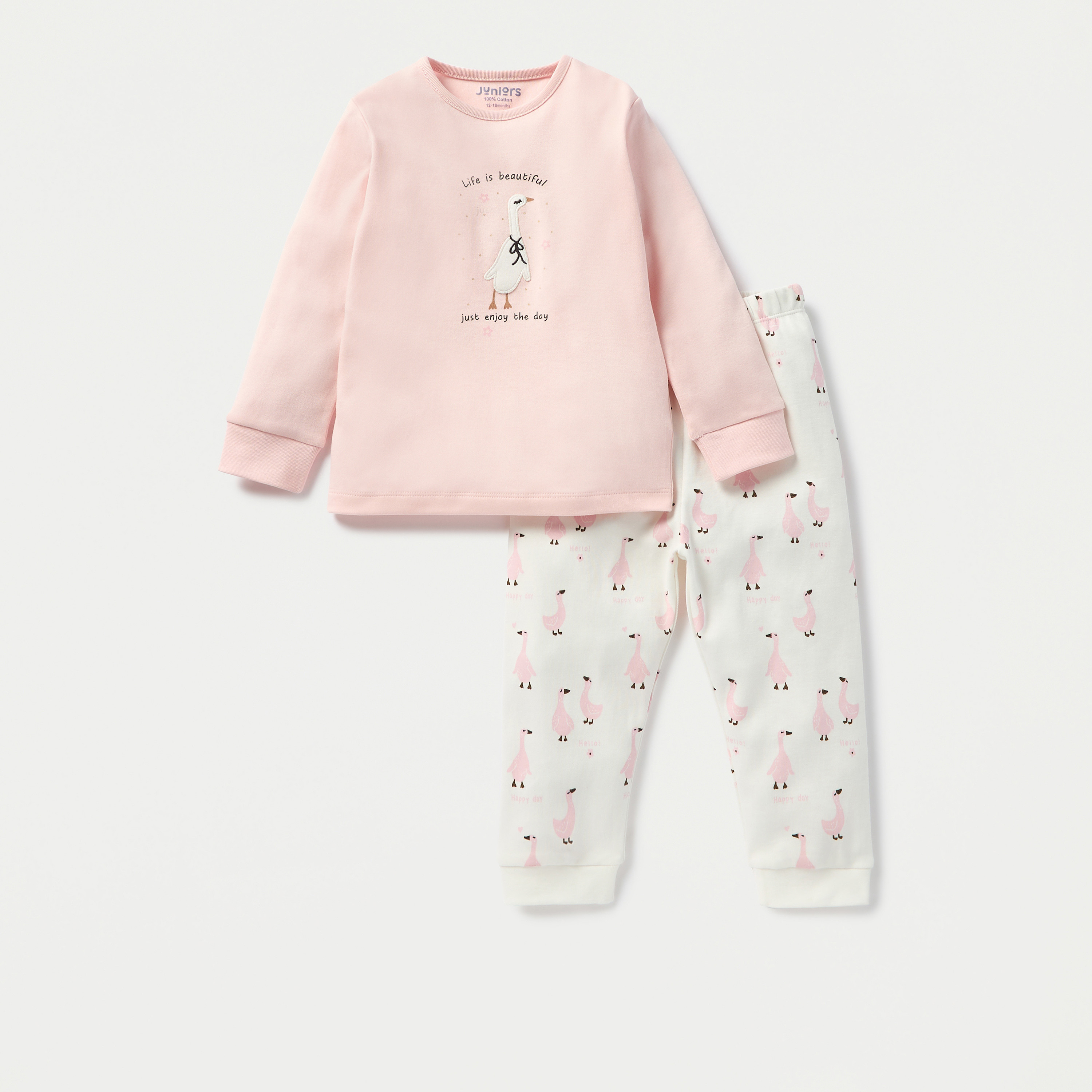 Juniors Duck Print T-shirt and Pyjama Set-baby-girls-clothing-nightwear-pyjamasets-image-1