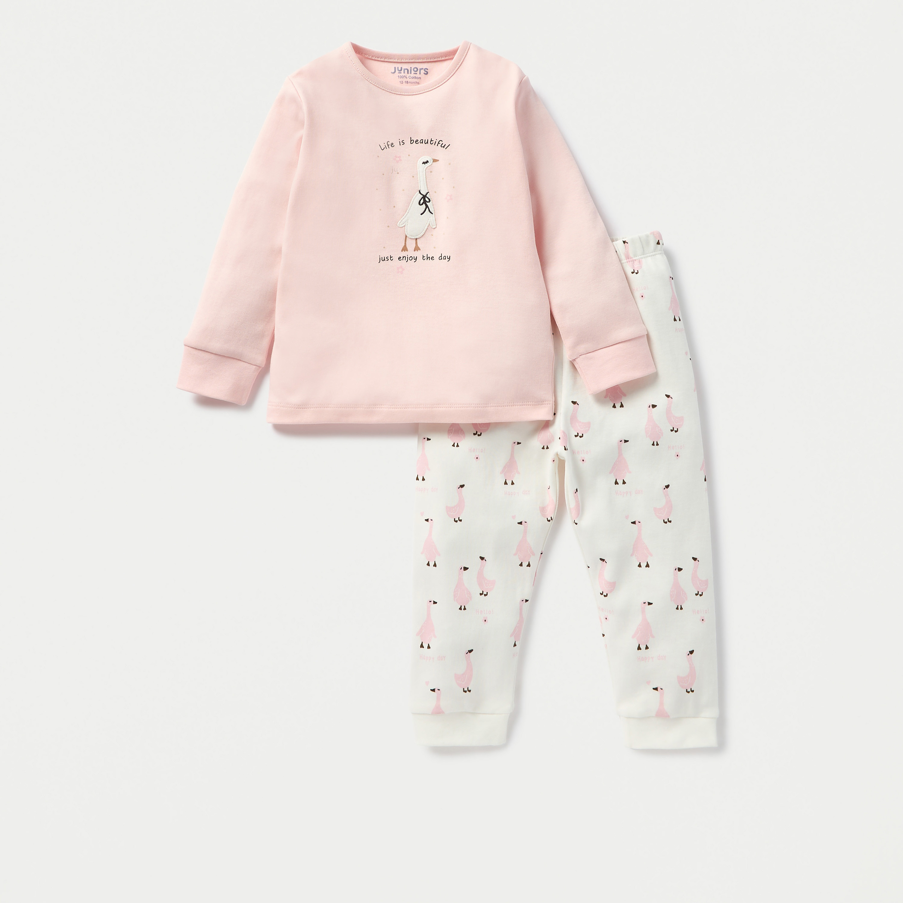 Juniors Duck Print T-shirt and Pyjama Set-baby-girls-clothing-nightwear-pyjamasets-image-2