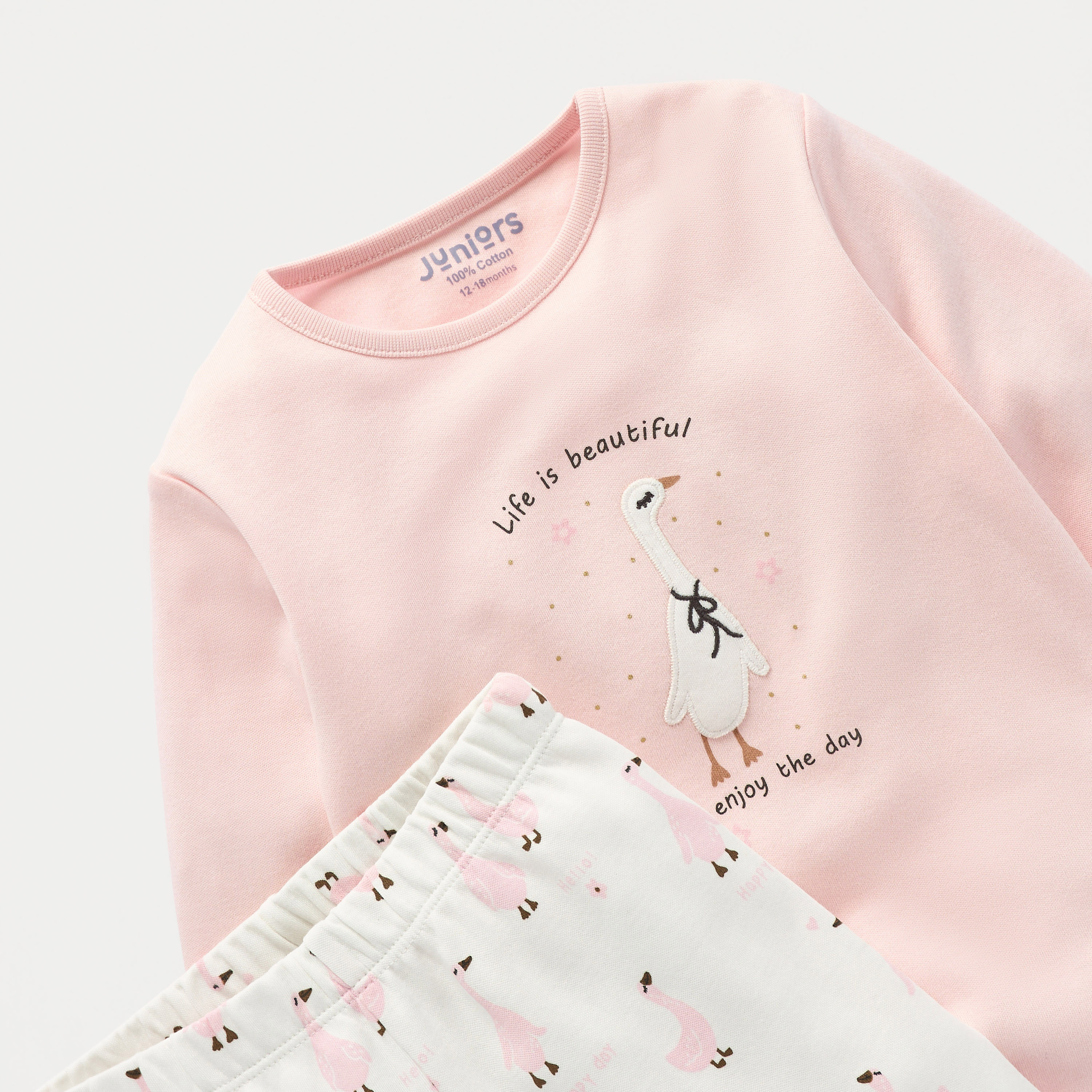 Juniors Duck Print T-shirt and Pyjama Set-baby-girls-clothing-nightwear-pyjamasets-image-4