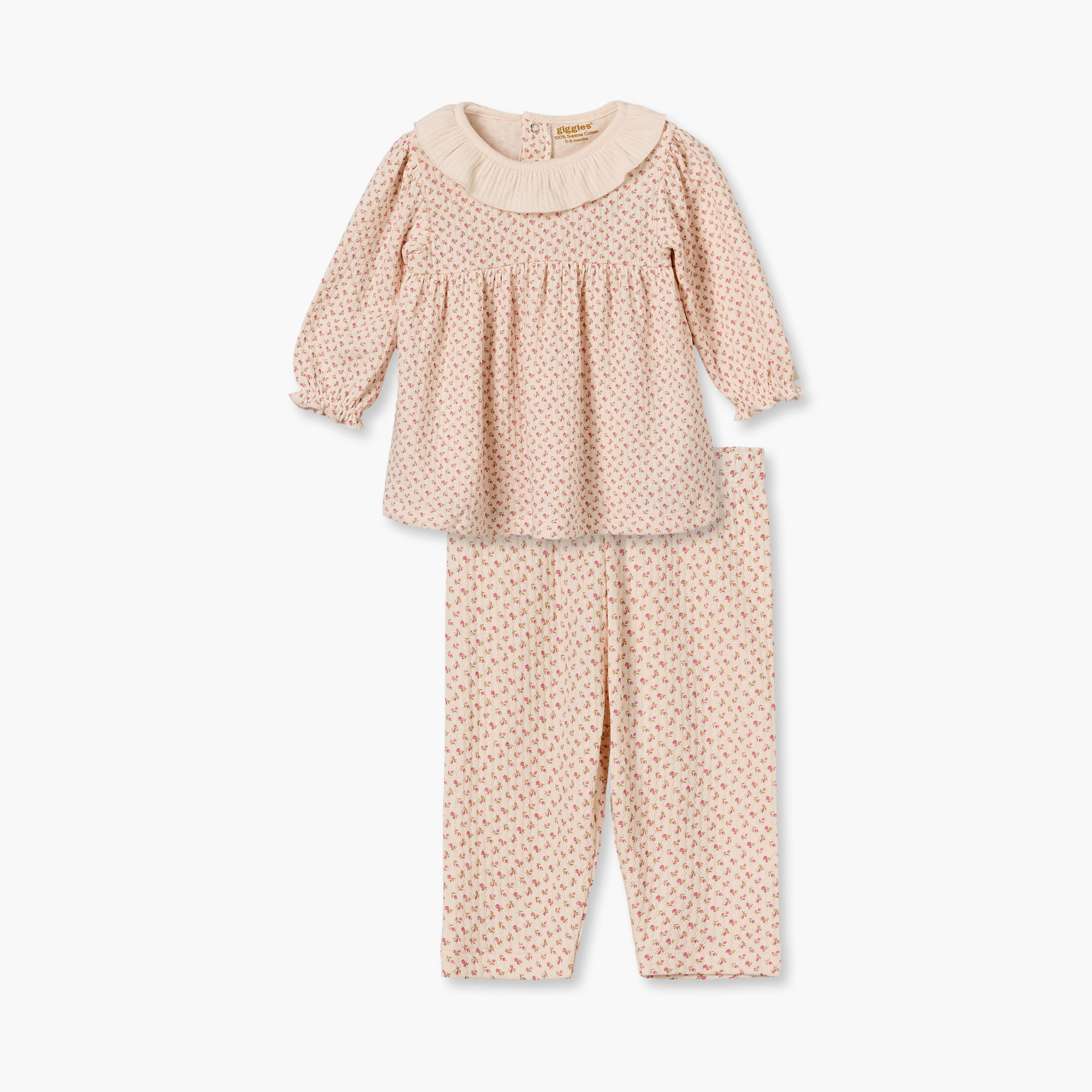 Giggles Cotton Round Long Sleeves Pyjama Set with Floral Print-baby-girls-clothing-nightwear-pyjamasets-image-2