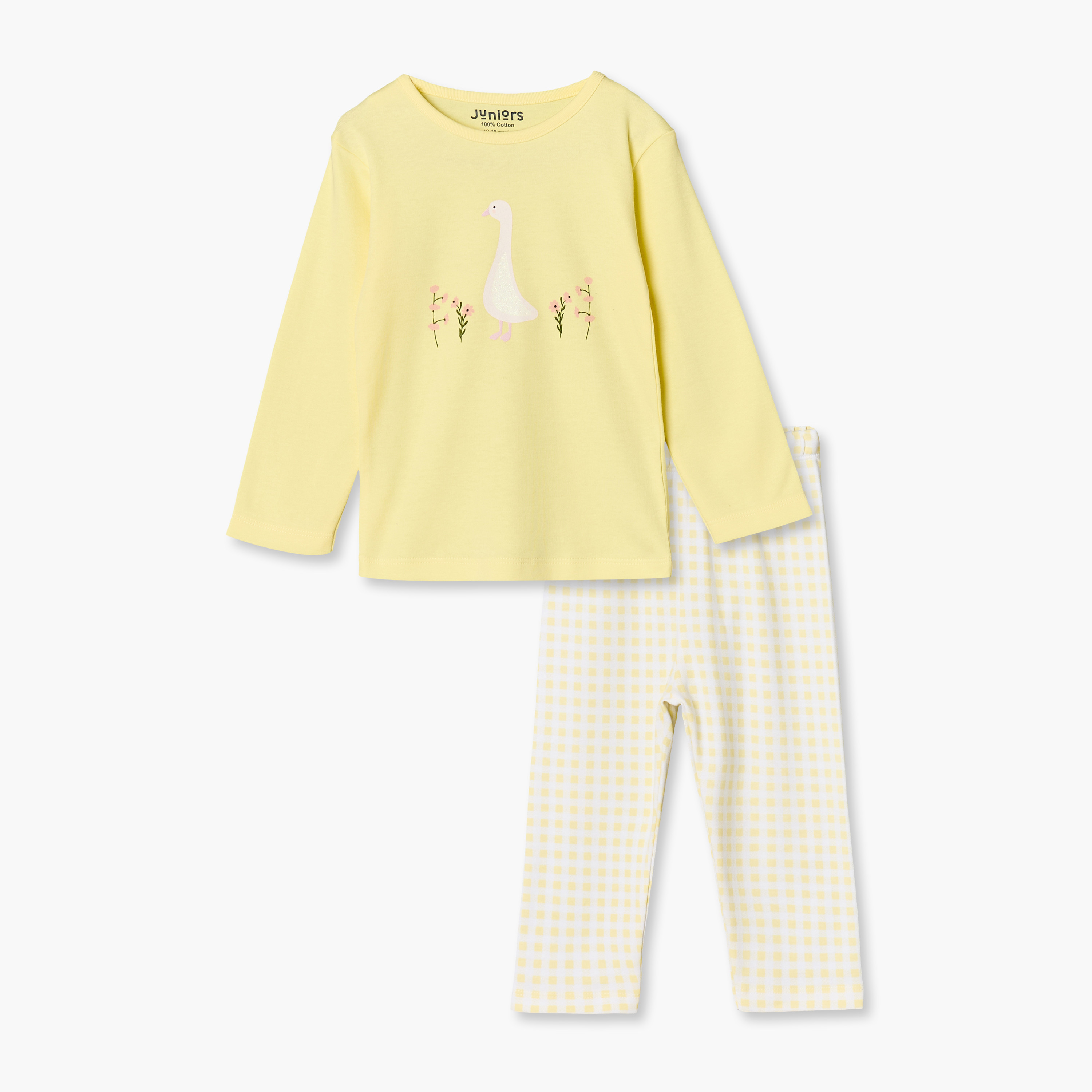 طقم بيجاما قطن بياقة مستديرة وأكمام طويلة وطبعات من جونيورز-baby-girls-clothing-nightwear-pyjamasets-image-1