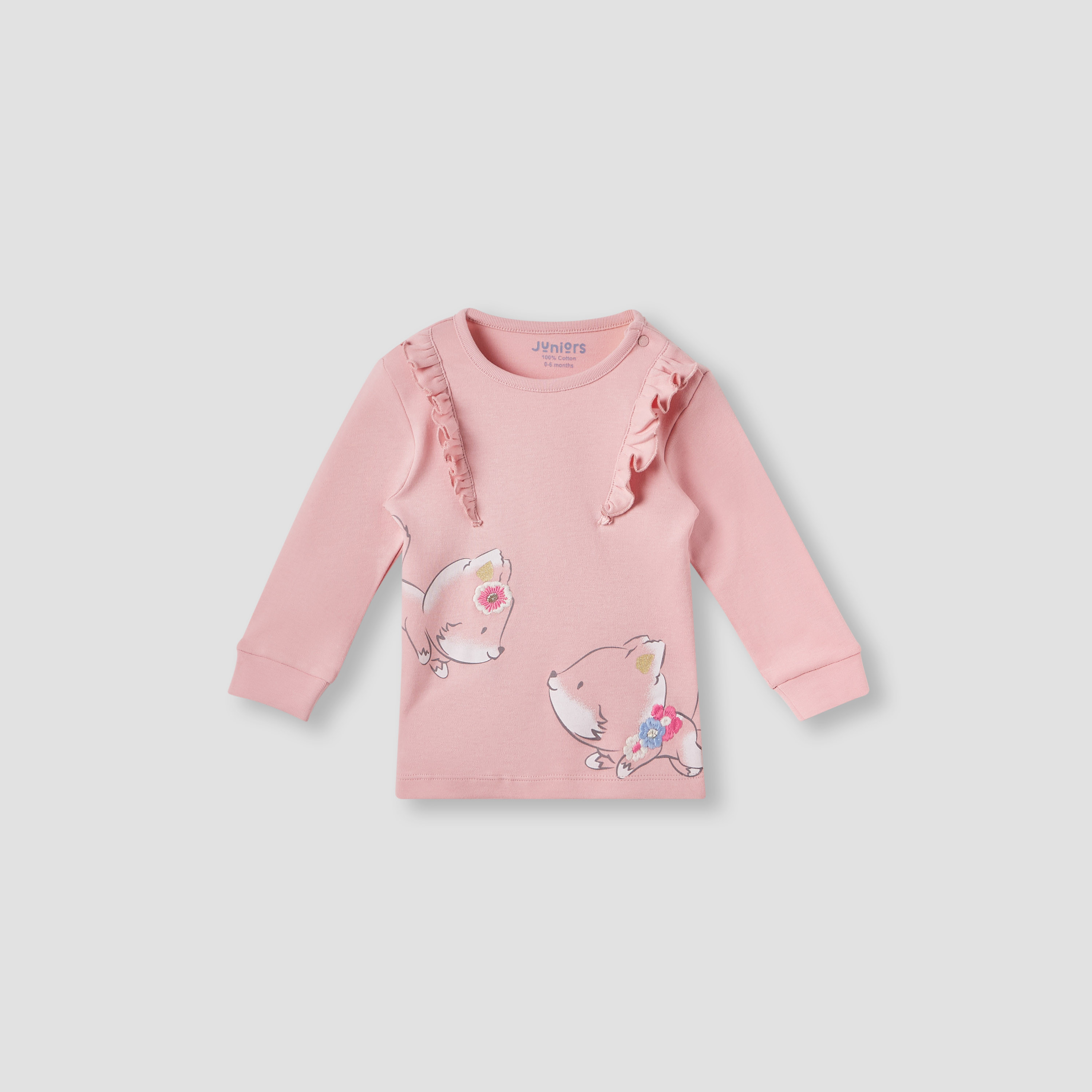 Juniors Fox Print Long Sleeve T-shirt and Pyjama Set-baby-girls-clothing-nightwear-pyjamasets-image-2