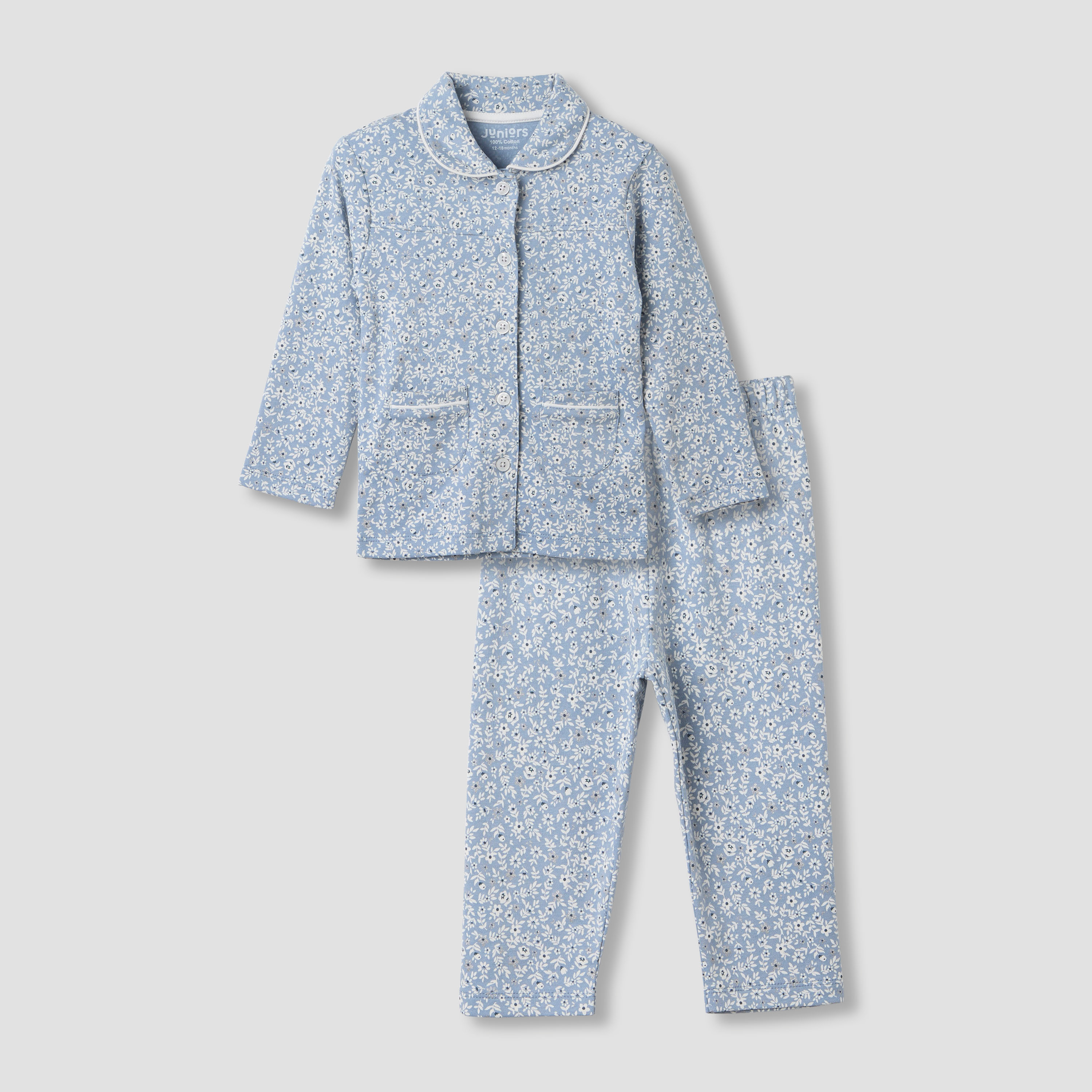 Juniors Floral Print Long Sleeve Shirt and Pyjama Set-baby-girls-clothing-nightwear-pyjamasets-image-1