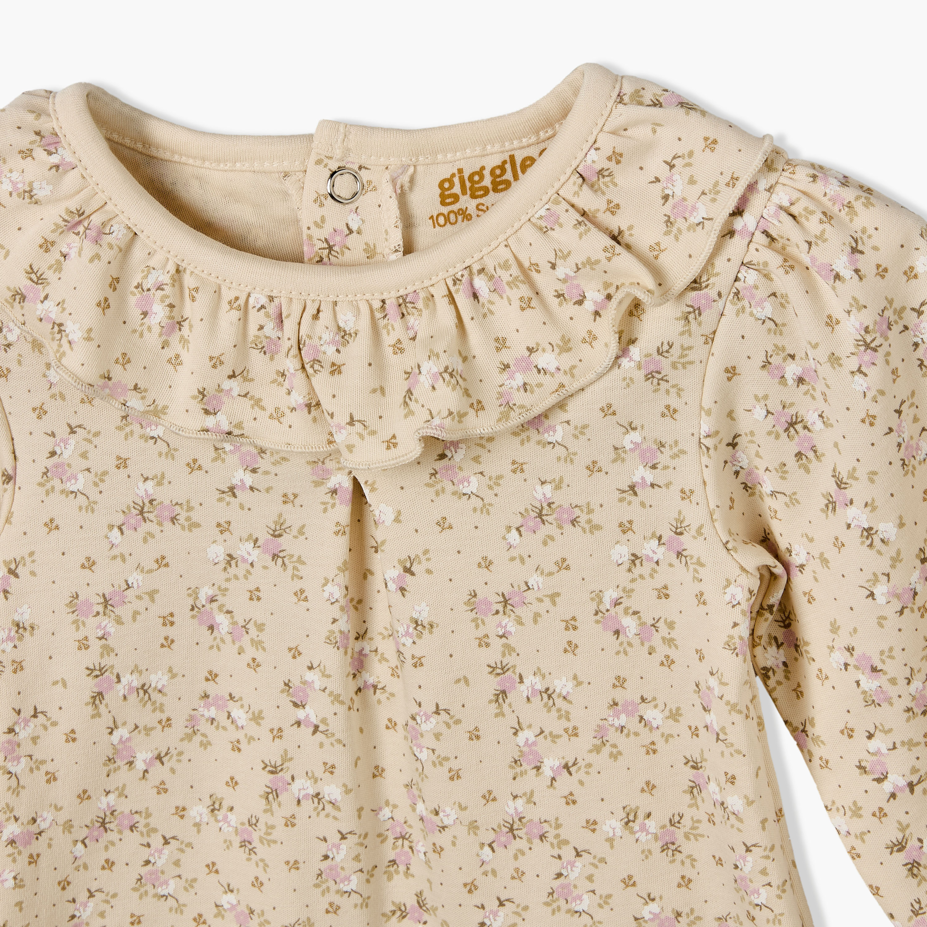 طقم بيجاما قطن بأكمام طويلة وياقة ضيقة وطبعات زهور من جيجلز-baby-girls-clothing-nightwear-pyjamasets-image-6