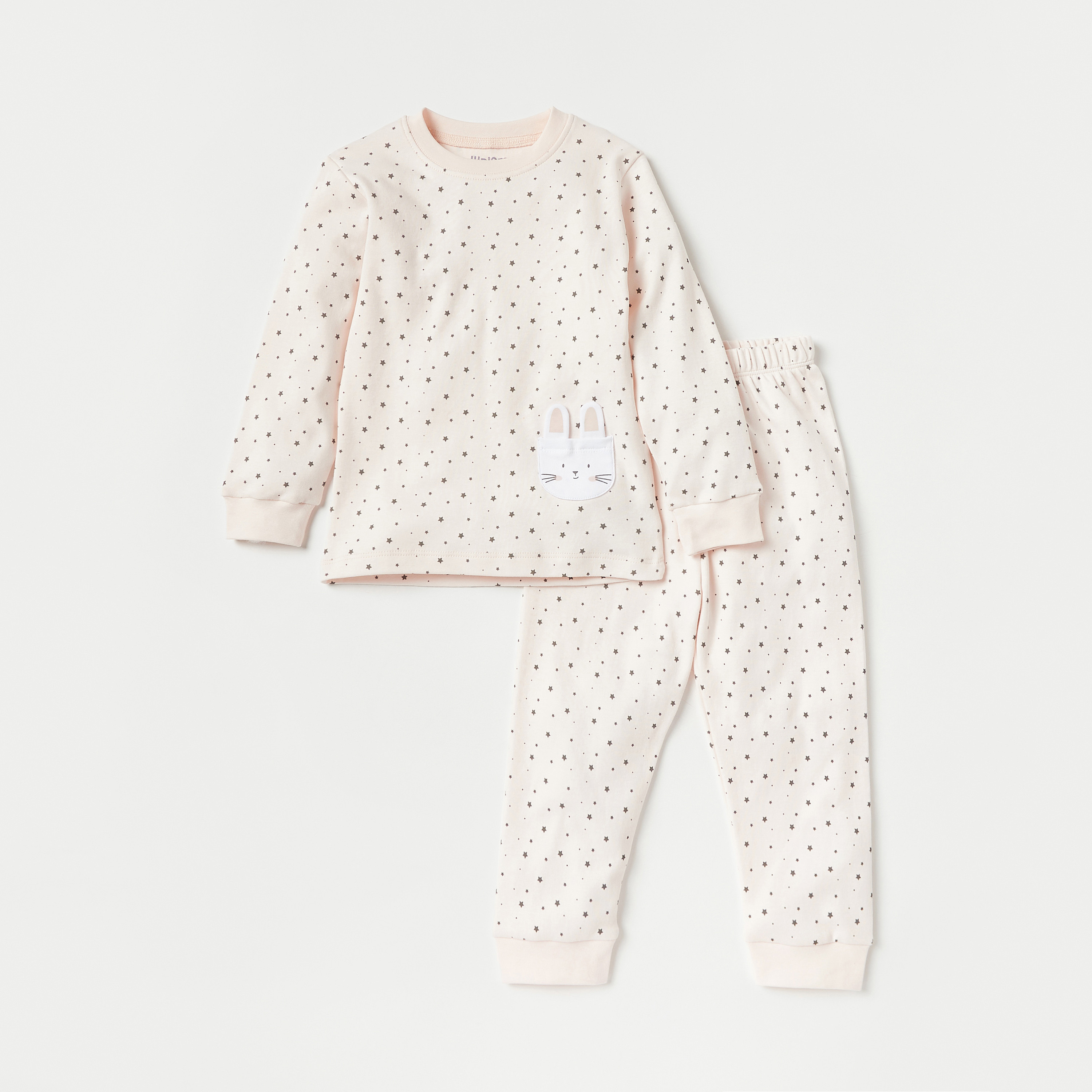 Juniors Star Print Long Sleeves T-shirt and Pyjama Set-baby-girls-clothing-nightwear-pyjamasets-image-1