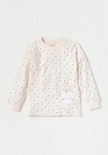 Juniors Star Print Long Sleeves T-shirt and Pyjama Set-Pyjama Sets-image-1