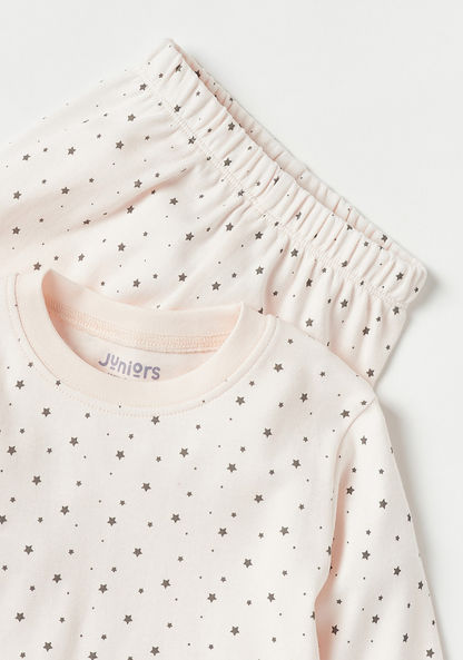 Juniors Star Print Long Sleeves T-shirt and Pyjama Set-Pyjama Sets-image-3
