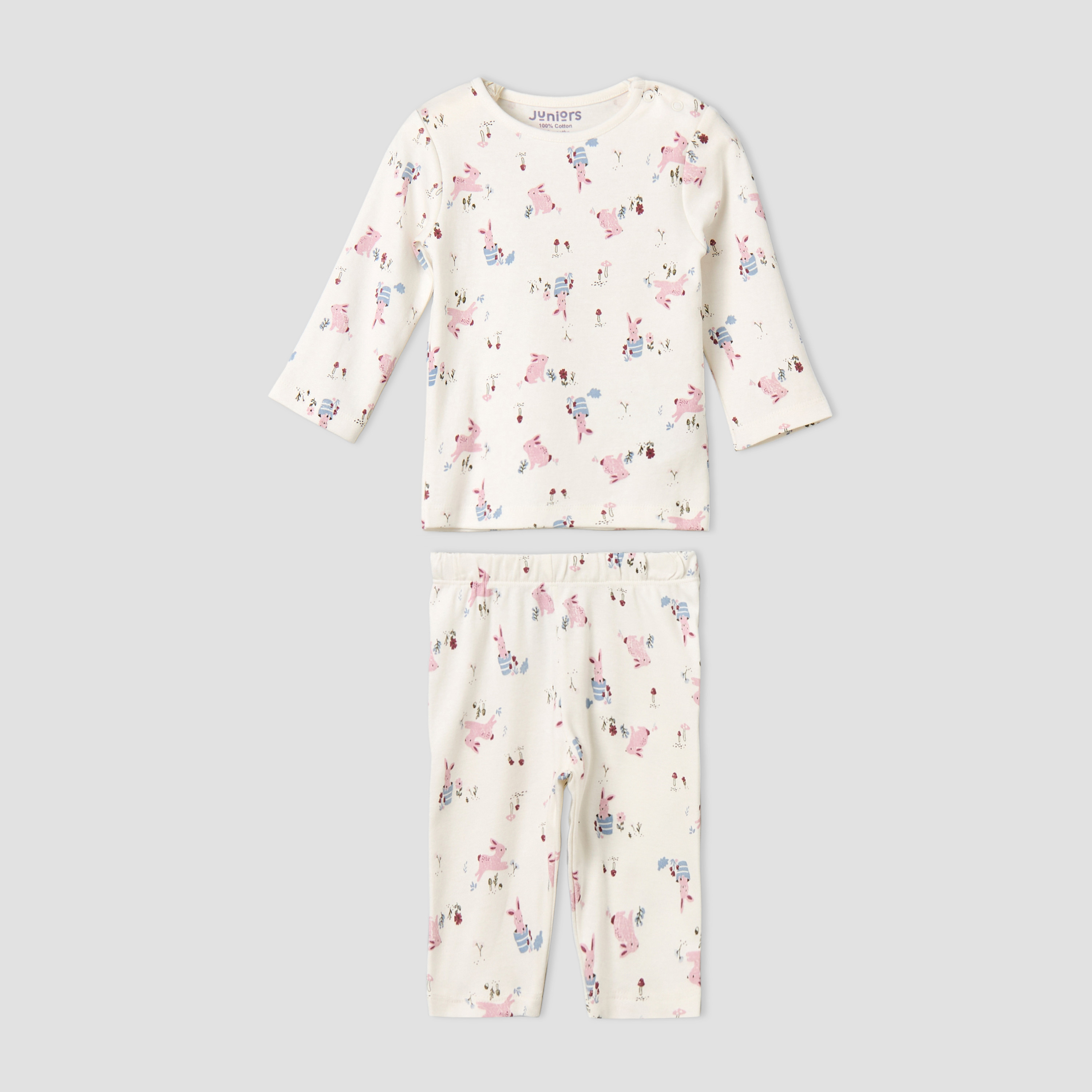 Pack of 4 Juniors Cotton Crew Neck Long Sleeves Pyjama Set with Fun Print-baby-girls-clothing-nightwear-pyjamasets-image-4