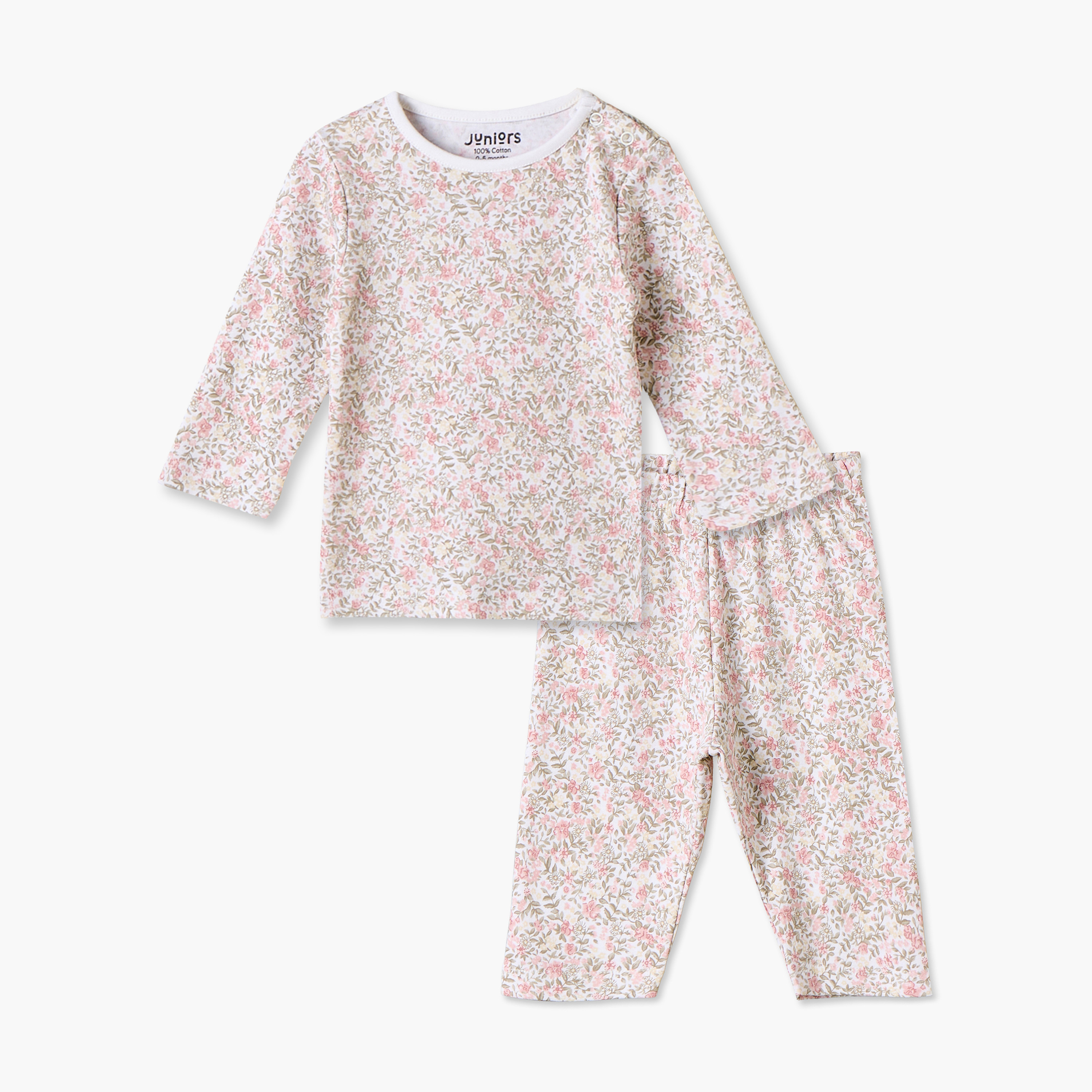 طقم بيجاما قطن بياقة ضيقة وأكمام طويلة بطبعات من جونيورز-baby-girls-clothing-winterwear-pyjamasets-image-1