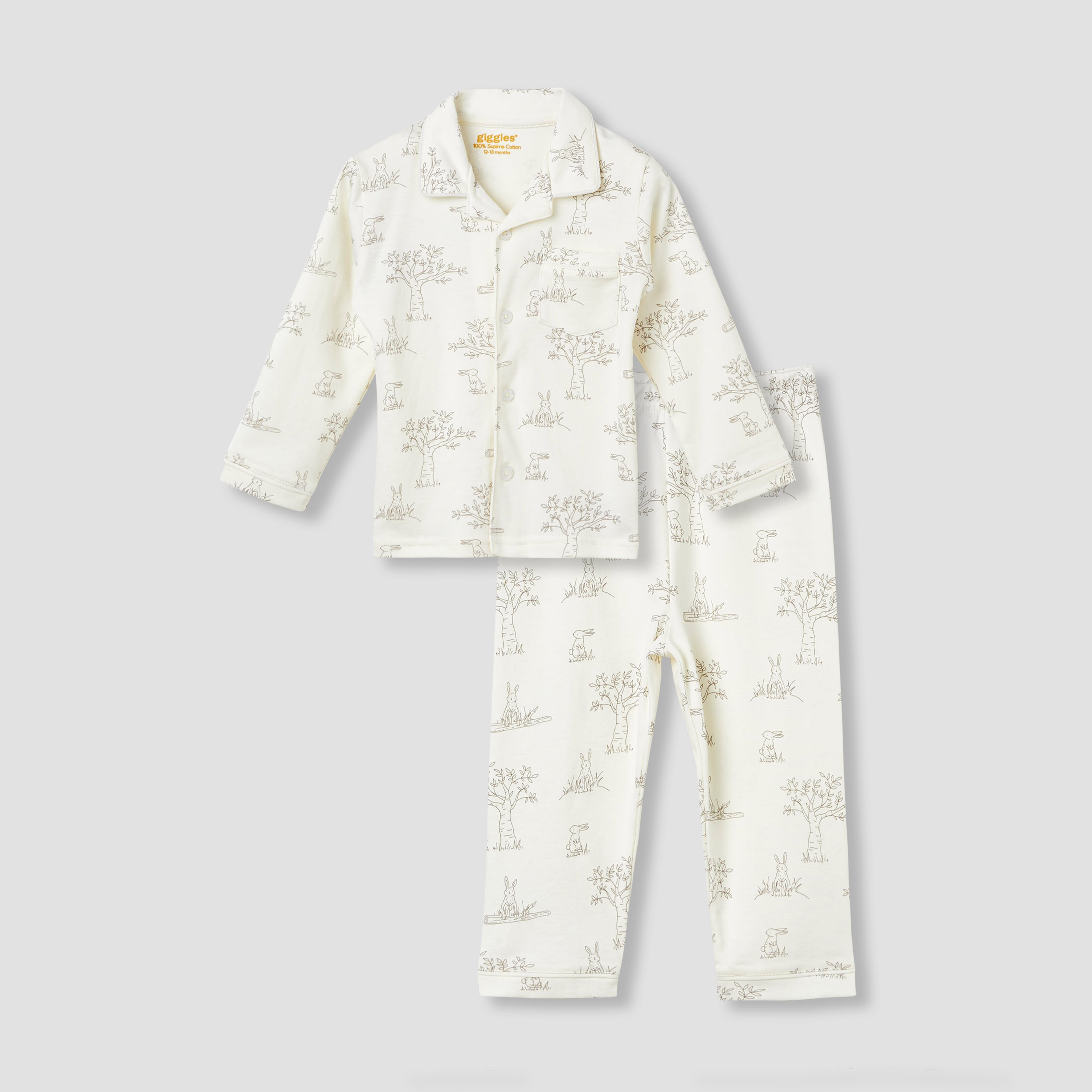 Giggles Rabbit Print Shirt and Pyjama Set-baby-boys-clothing-nightwear-pyjamasets-image-1