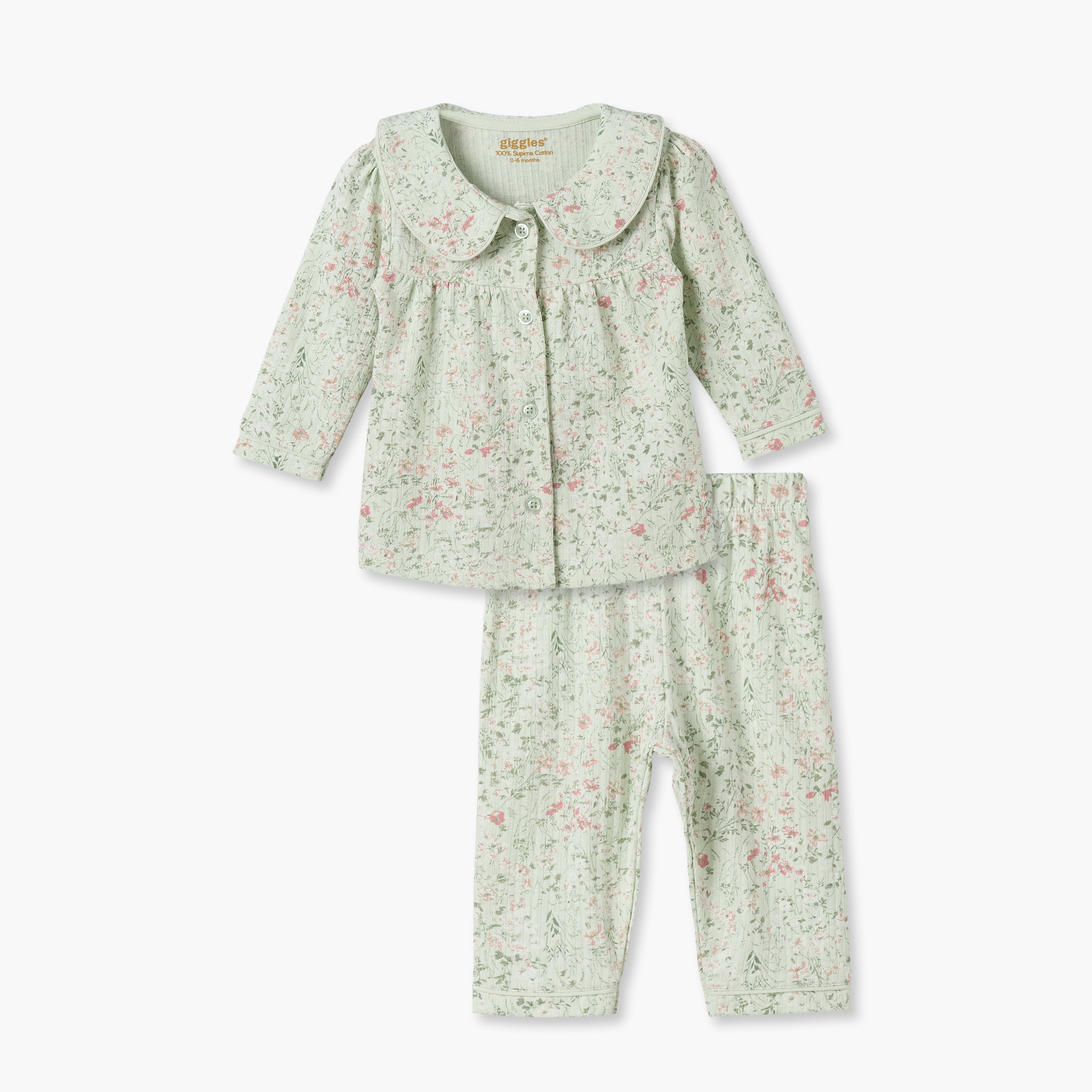 Giggles Cotton Peter Pan Collar Long Sleeves Pyjama Set with Floral Print-baby-girls-clothing-nightwear-pyjamasets-image-2