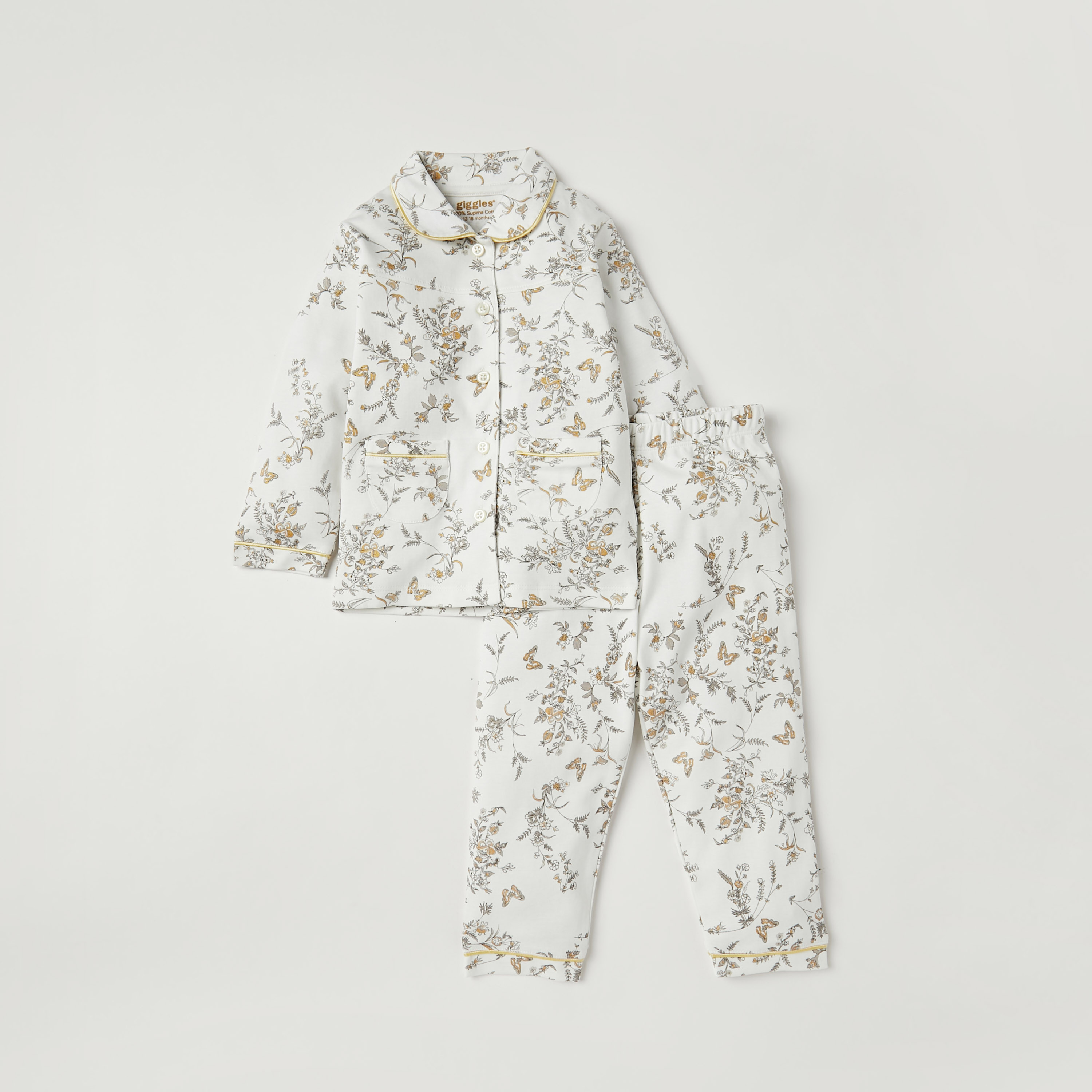 طقم بنطلون بيجاما وقميص بطبعات أزهار من جيجلز-baby-girls-clothing-nightwear-pyjamasets-image-1