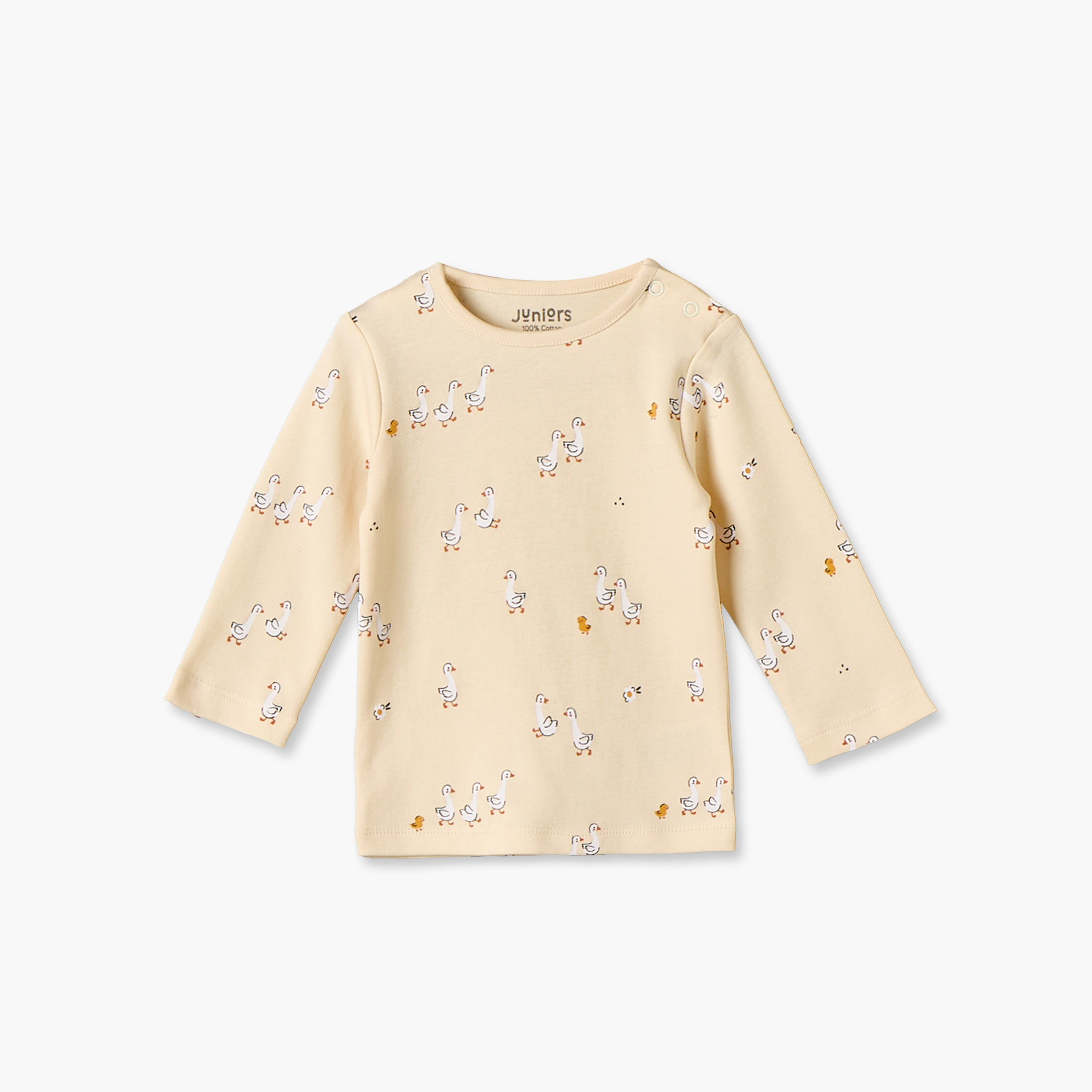 طقم بيجاما قطن بياقة ضيقة وأكمام طويلة بطبعات من جونيورز-baby-girls-clothing-winterwear-pyjamasets-image-2