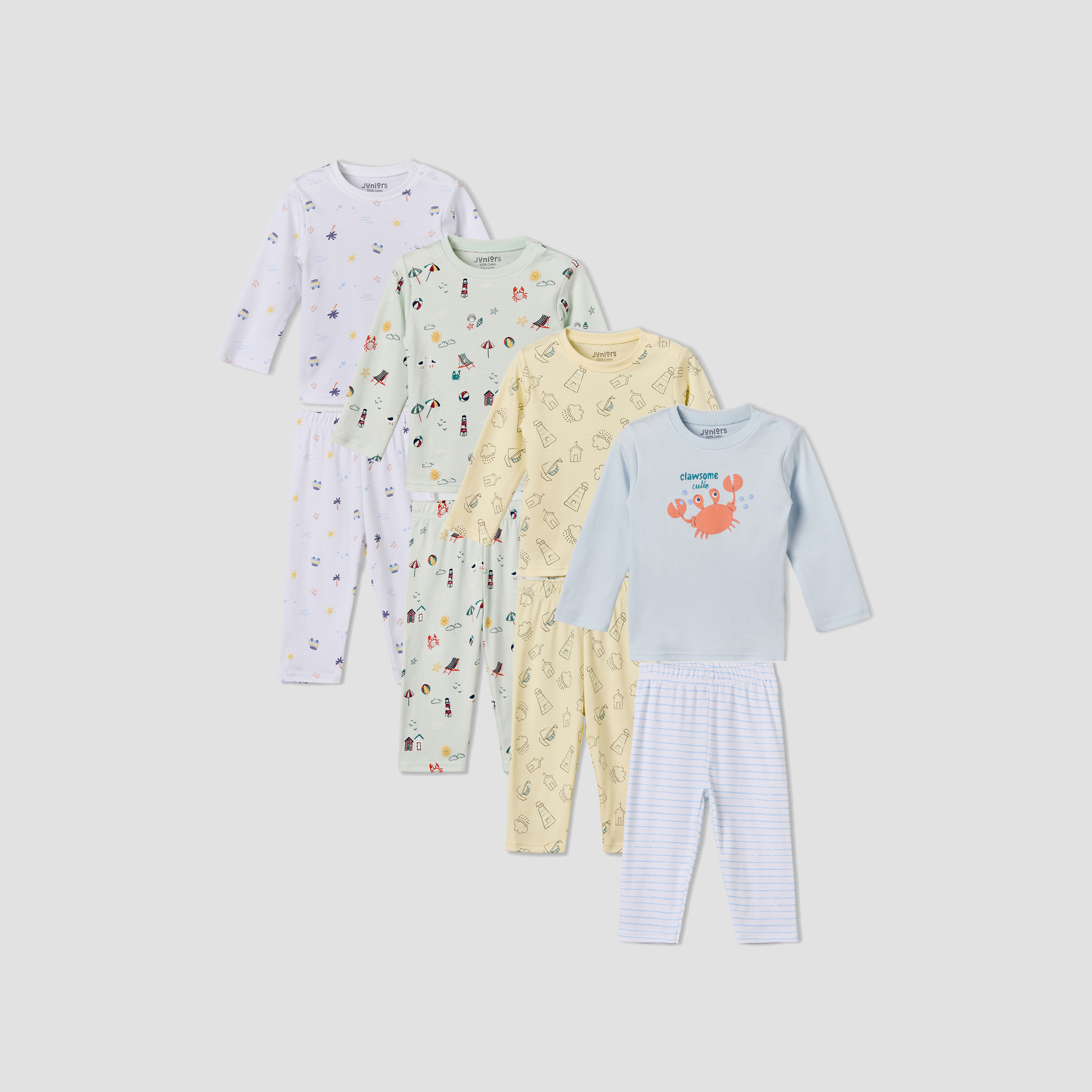 Set of 4 Juniors Cotton Round Neck Long Sleeves Pyjama Set with Assorted Print-baby-boys-clothing-nightwear-pyjamasets-image-1