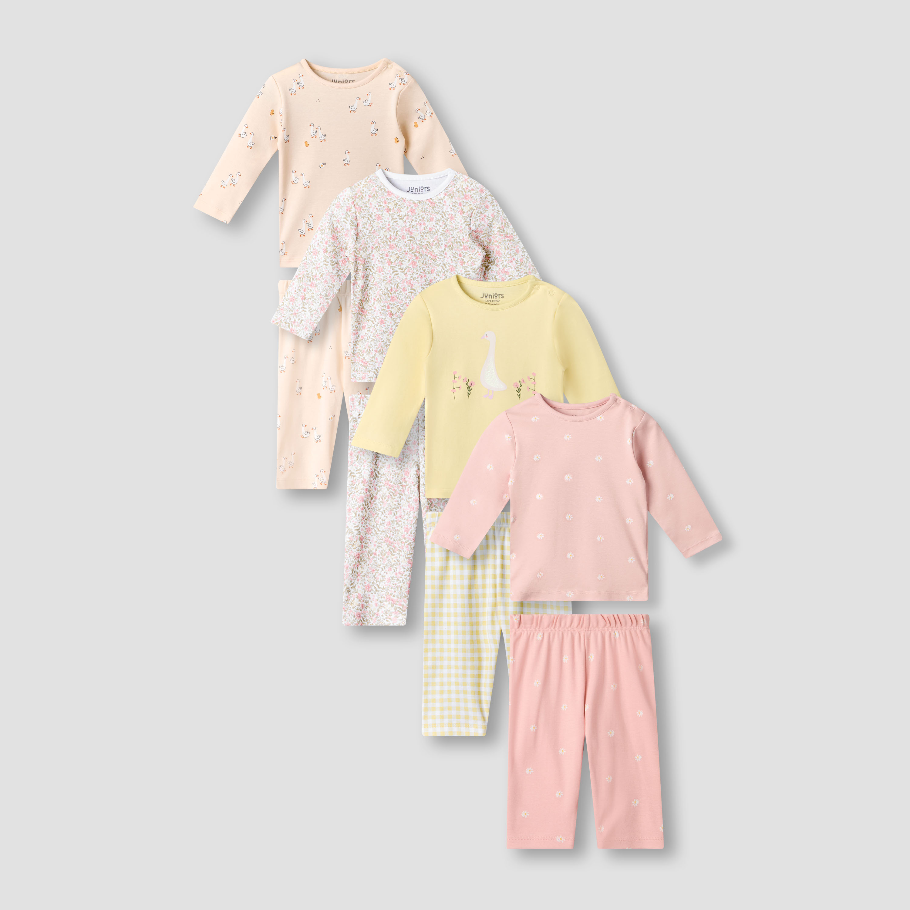 Pack of 4 Juniors Cotton Round Neck Long Sleeves with Print-baby-girls-clothing-nightwear-pyjamasets-image-1