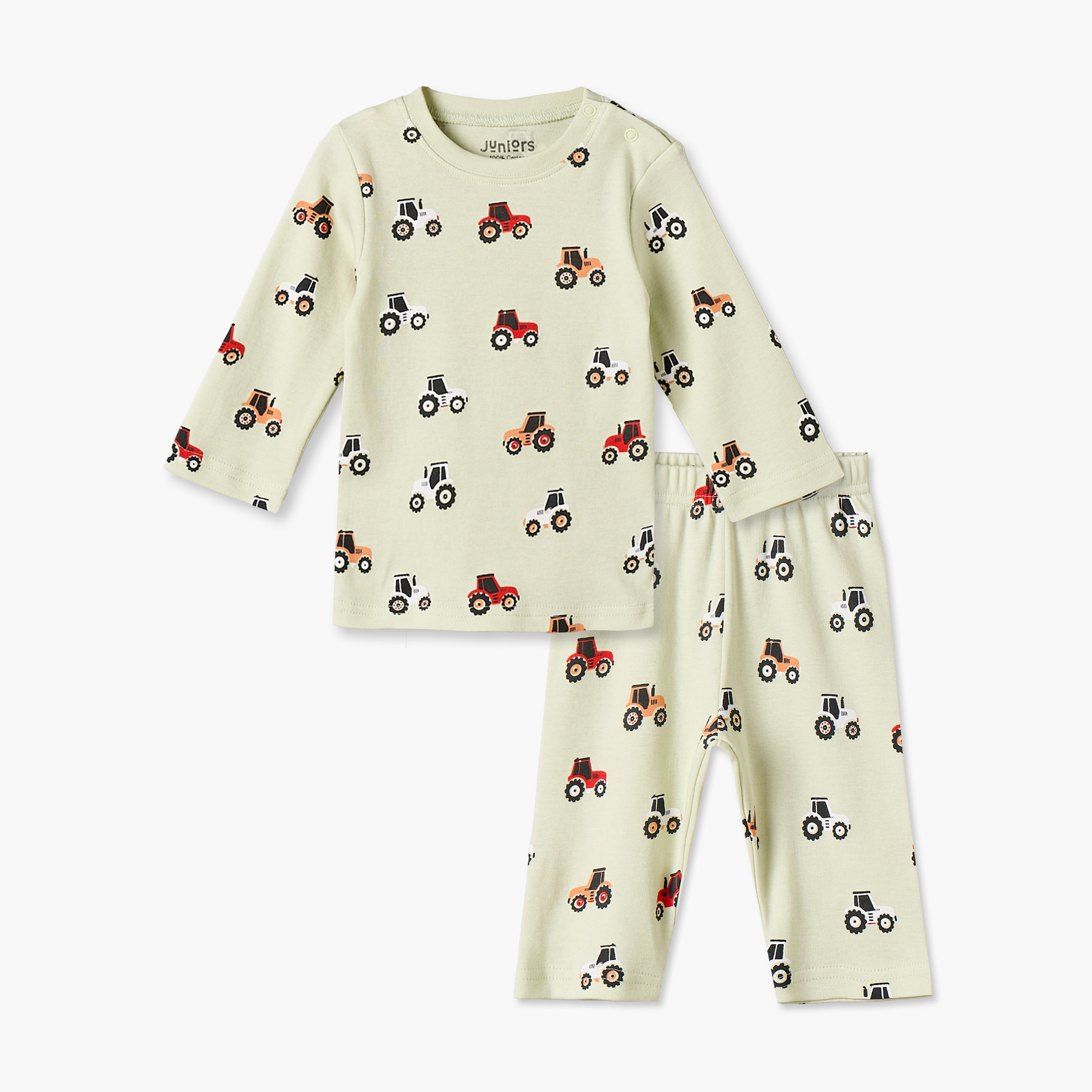 Juniors Cotton Crew Neck Long Sleeves Pyjama Set with Tractor Print-baby-boys-clothing-nightwear-pyjamasets-image-1