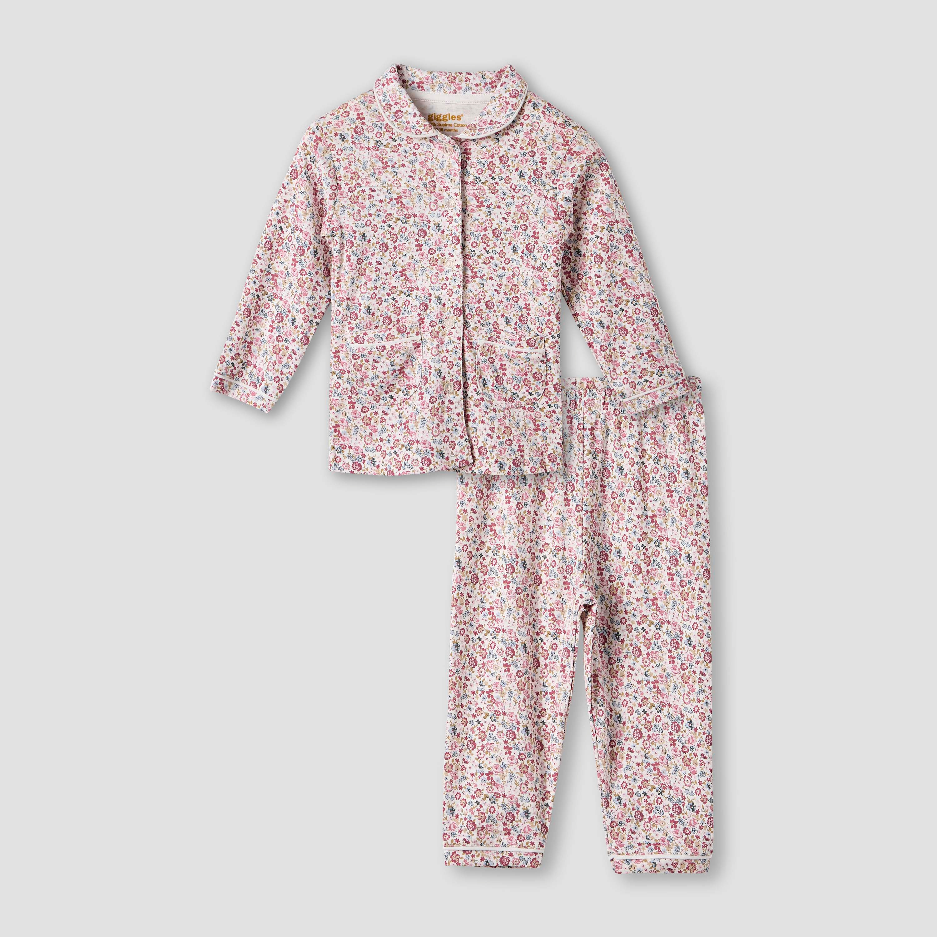 Giggles Floral Print Shirt and Pyjama Set-baby-girls-clothing-nightwear-pyjamasets-image-1