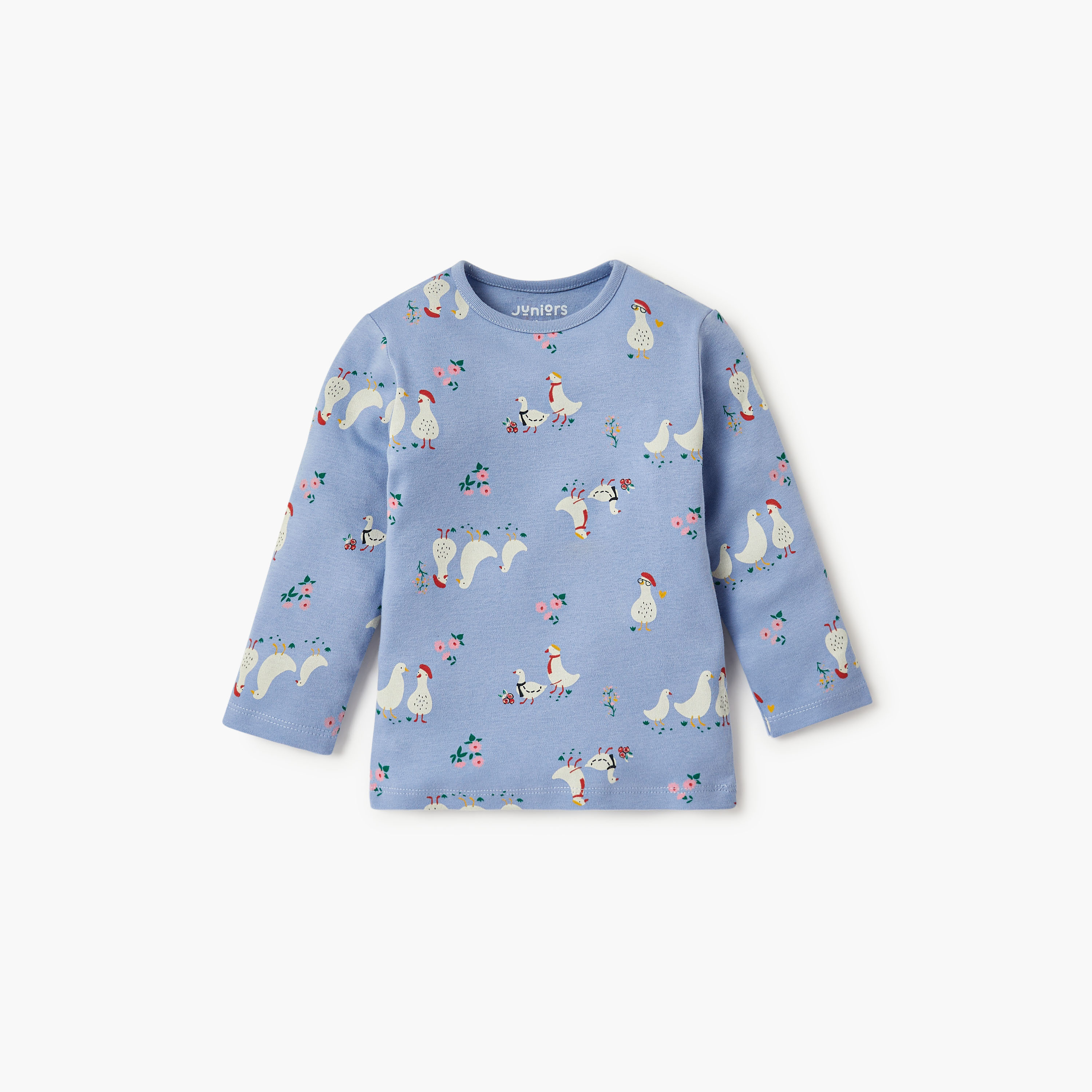 طقم بيجاما بأكمام طويلة وياقة مستديرة بطبعات - قطن من جونيورز-baby-girls-clothing-nightwear-pyjamasets-image-2