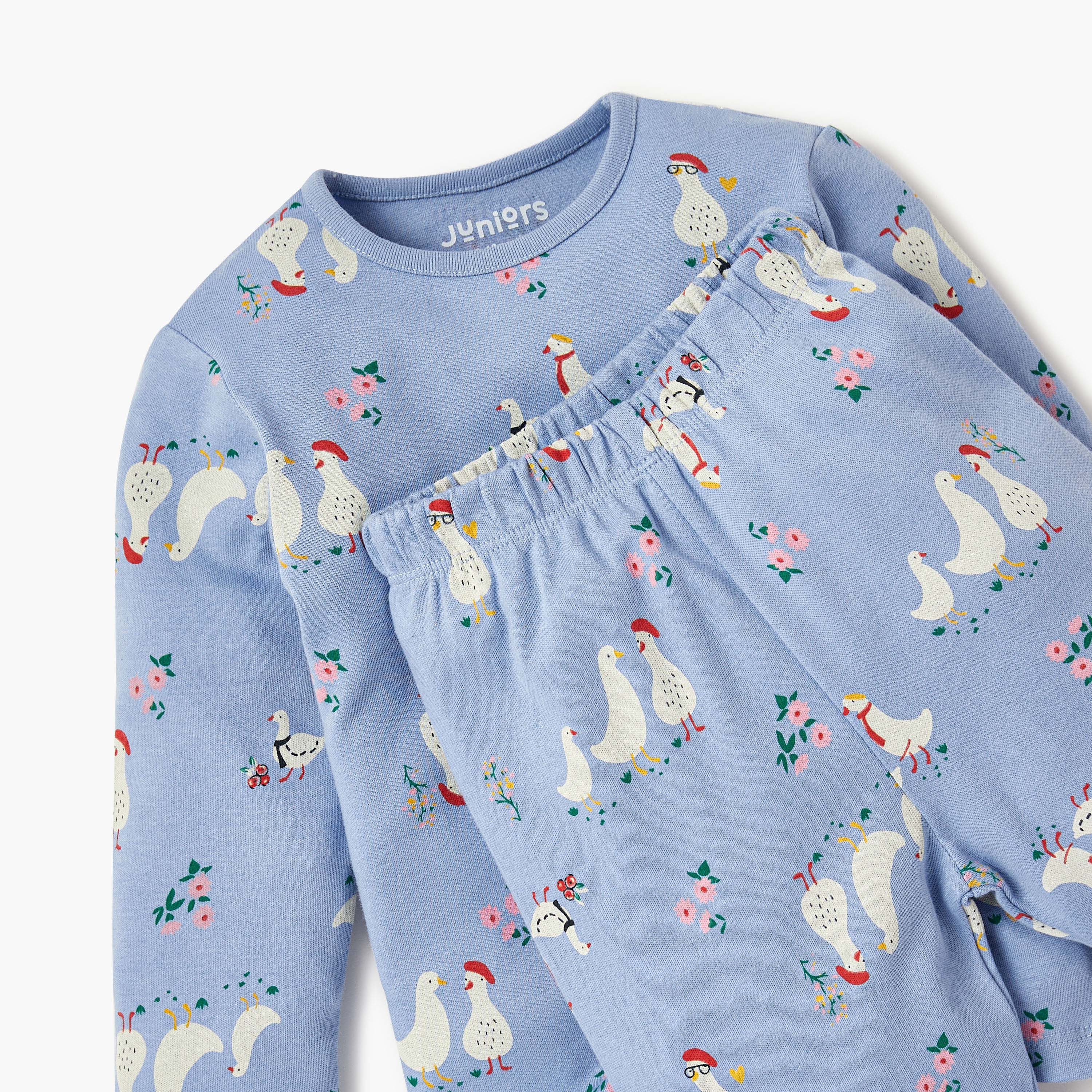 طقم بيجاما بأكمام طويلة وياقة مستديرة بطبعات - قطن من جونيورز-baby-girls-clothing-nightwear-pyjamasets-image-4