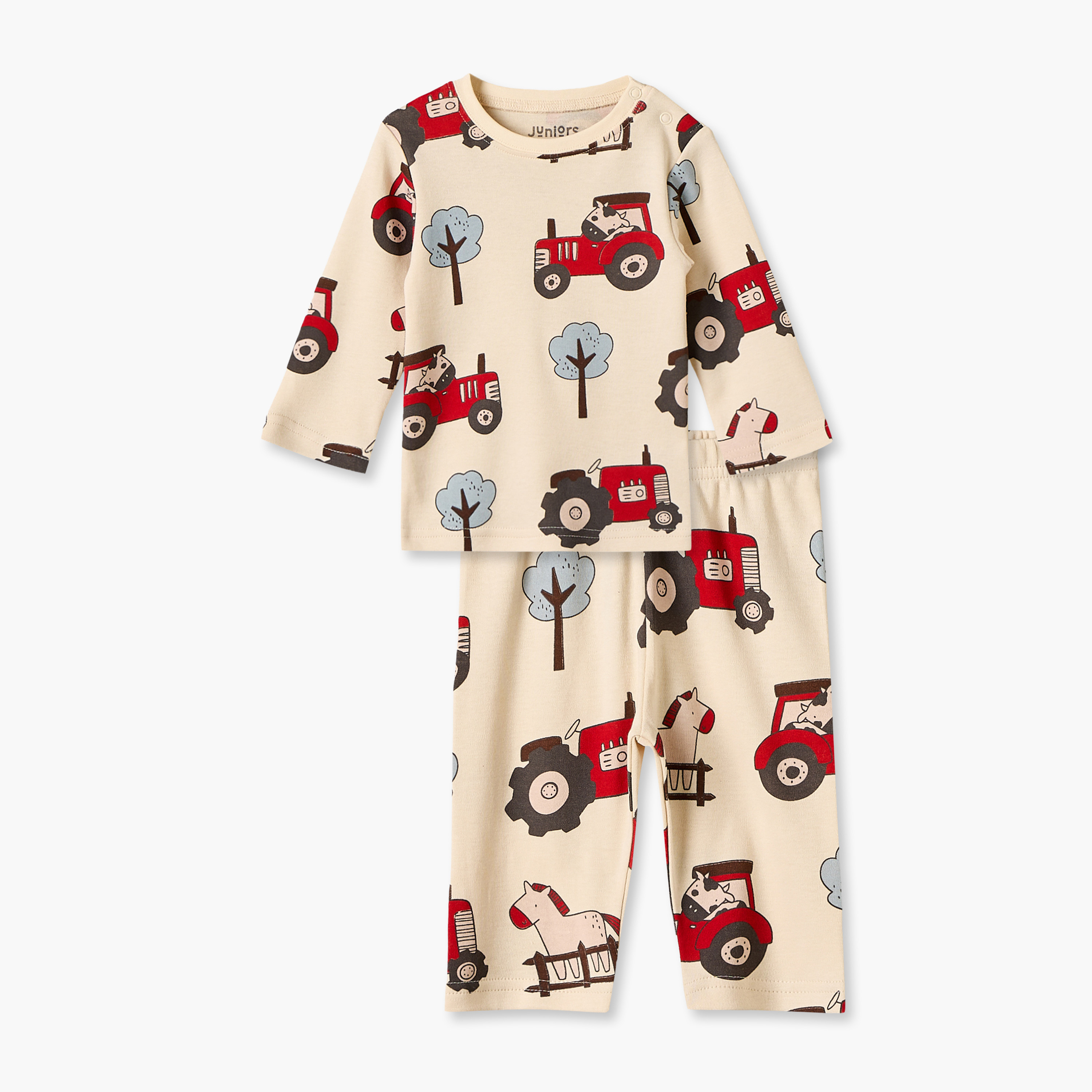 طقم بيجاما قطن بياقة ضيقة وأكمام طويلة بطبعات من جونيورز-baby-boys-clothing-nightwear-pyjamasets-image-1