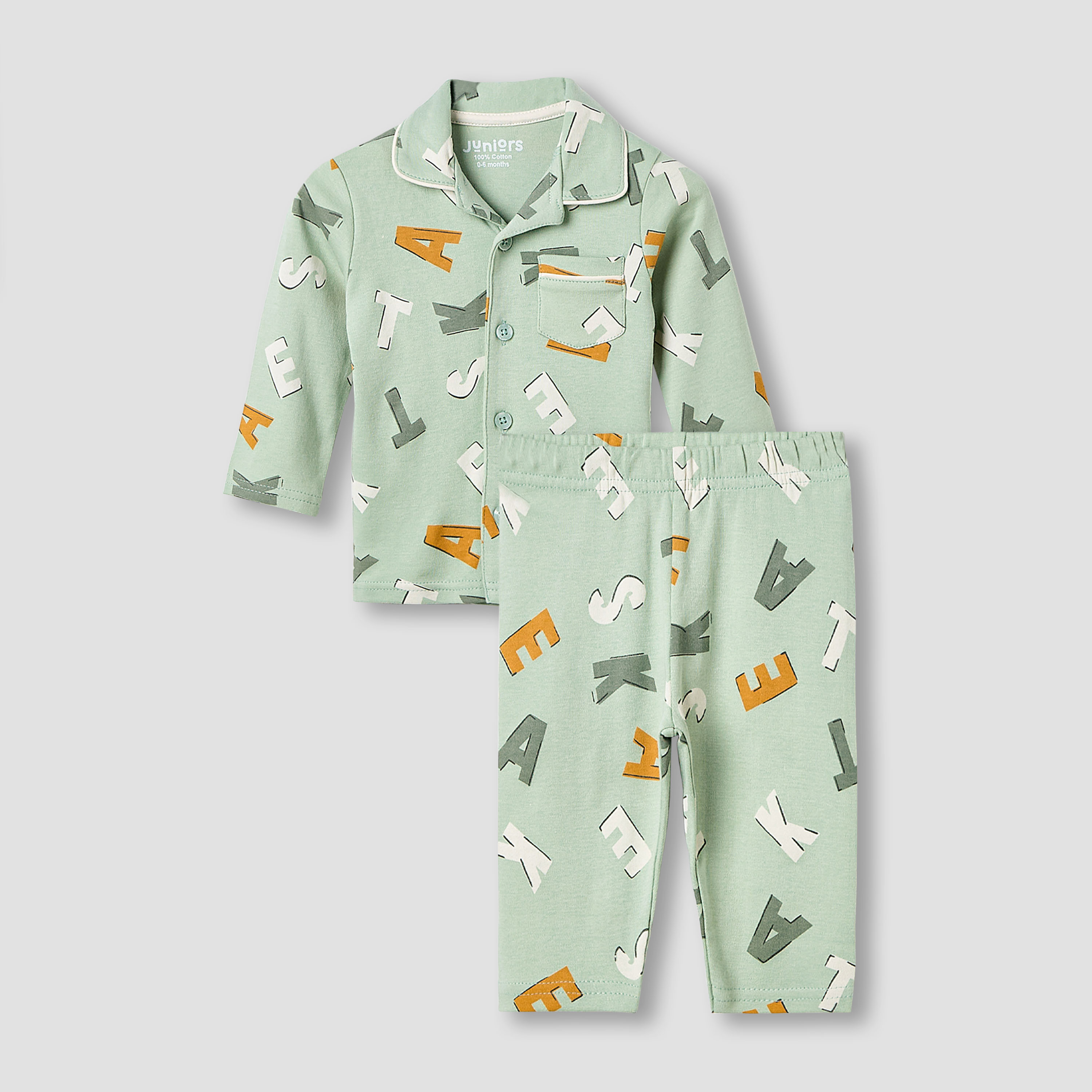 Juniors Pyjama Set with Alphabet Print - Cotton - Long Sleeves - Collar-promo_babyshop_Buy3for99_BAH130126-image-1