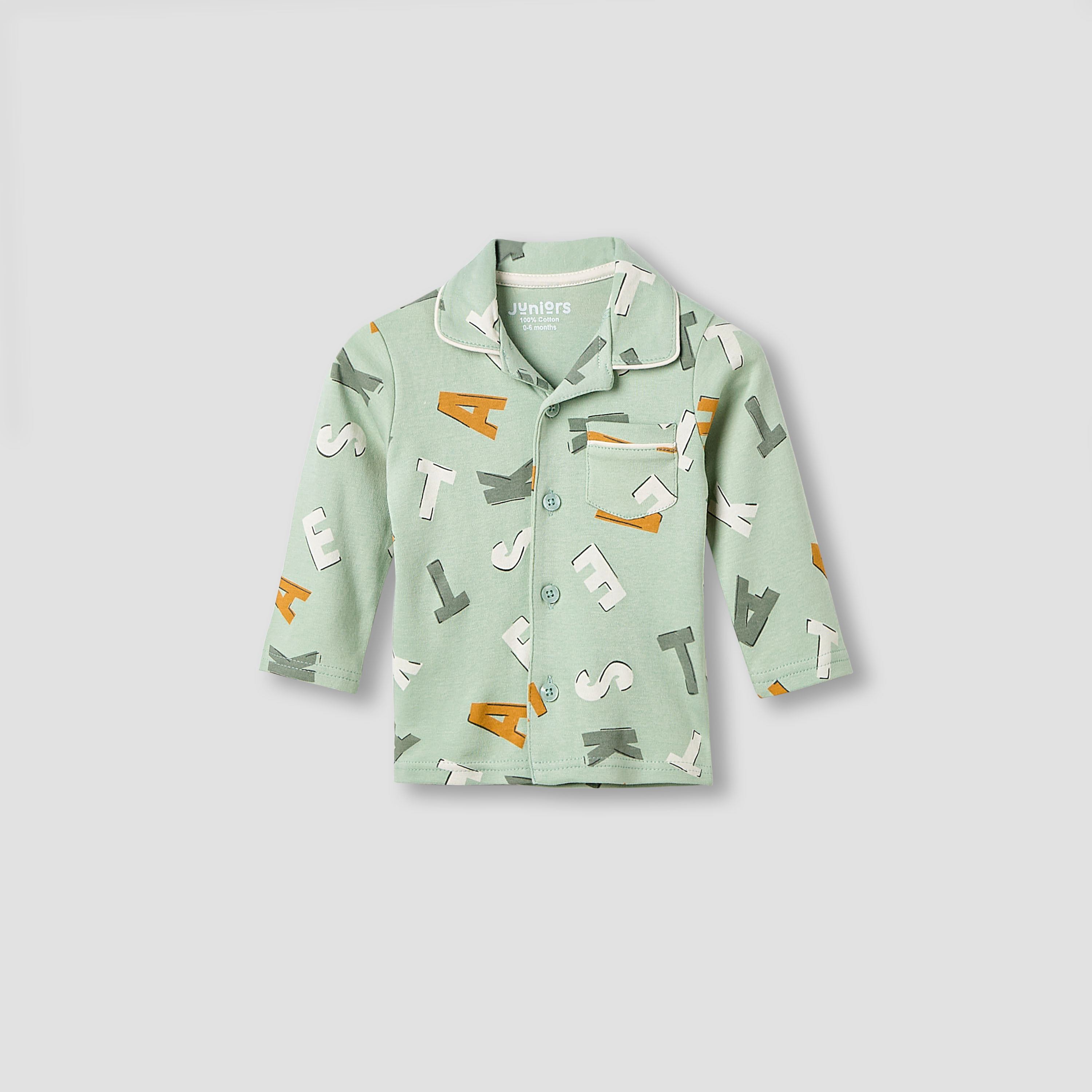 Juniors Pyjama Set with Alphabet Print - Cotton - Long Sleeves - Collar-promo_babyshop_Buy3for99_BAH130126-image-2