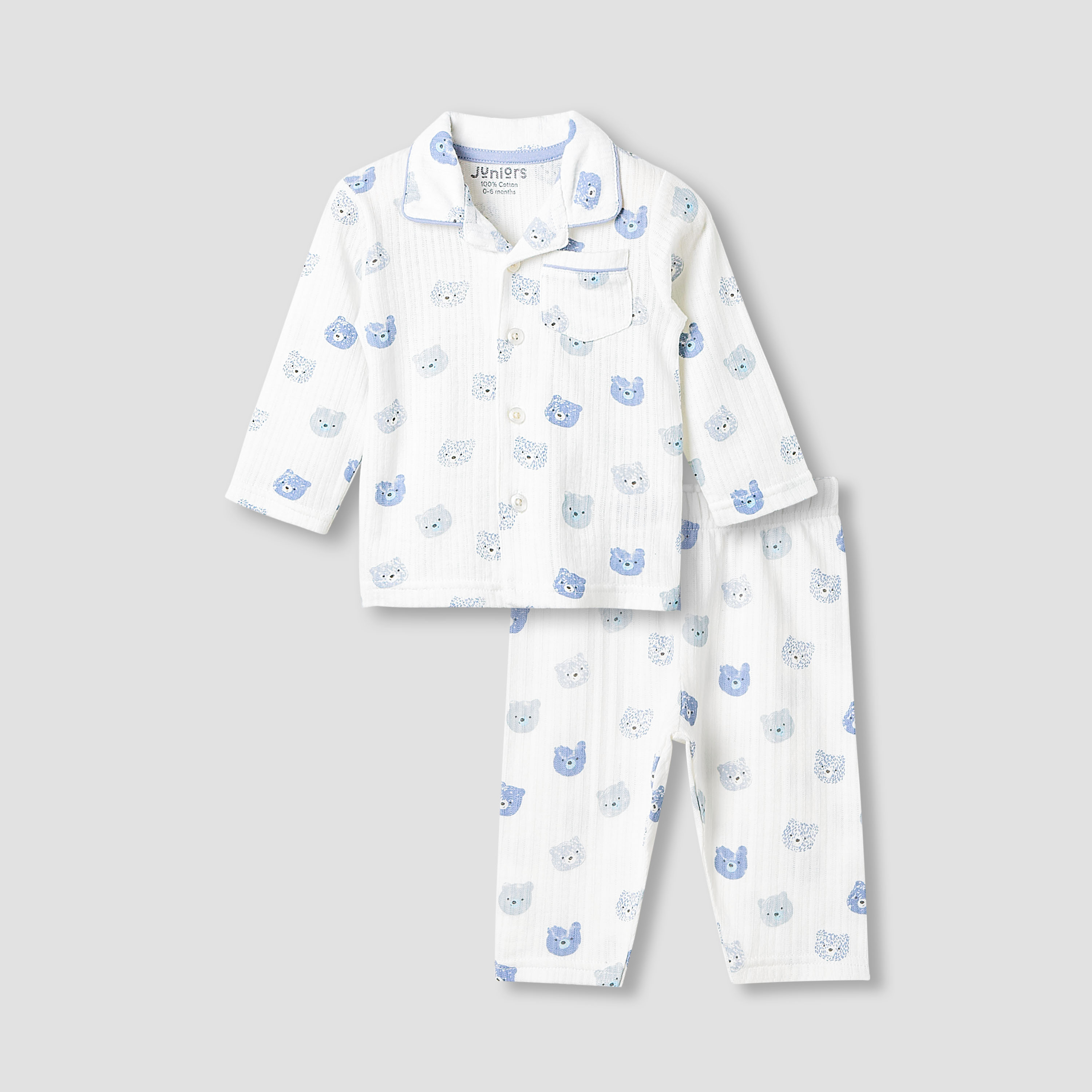 Juniors Pyjama Set with Bear Print - Cotton - Long Sleeves - Collar-baby-boys-clothing-nightwear-pyjamasets-image-1