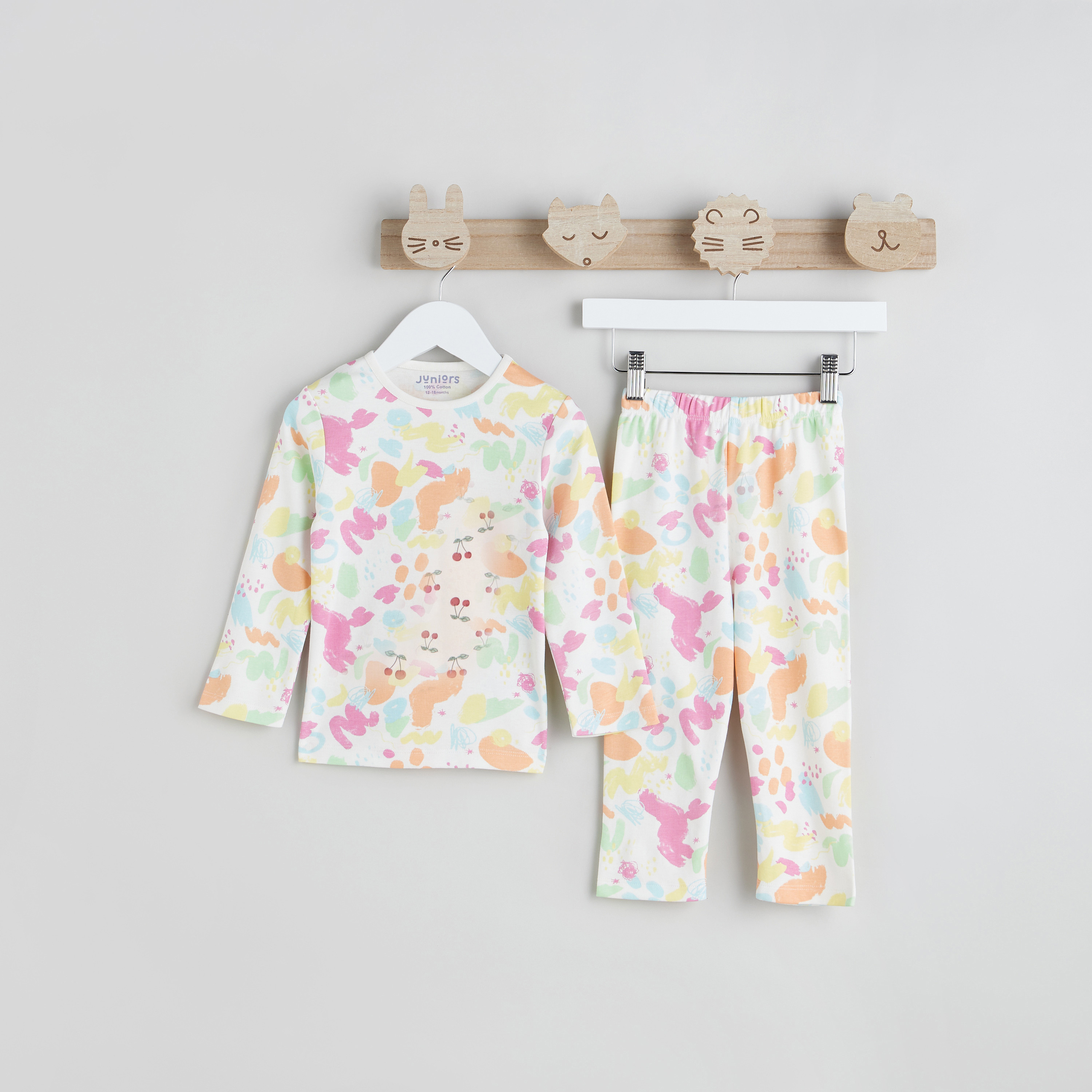 طقم بنطلون بيجاما وتيشيرت قطن بطبعات من جونيورز-baby-girls-clothing-nightwear-pyjamasets-image-1