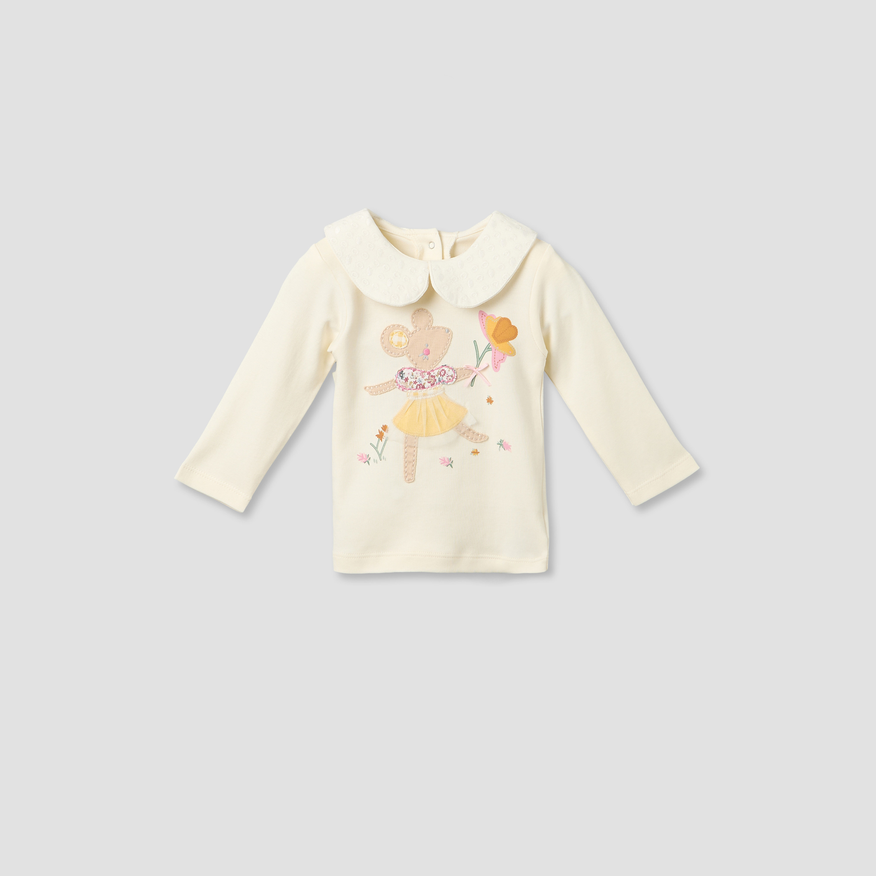 Juniors Cotton Peter Pan Collar Long Sleeves Pyjama Set with Mouse Applique-baby-girls-clothing-nightwear-pyjamasets-image-3