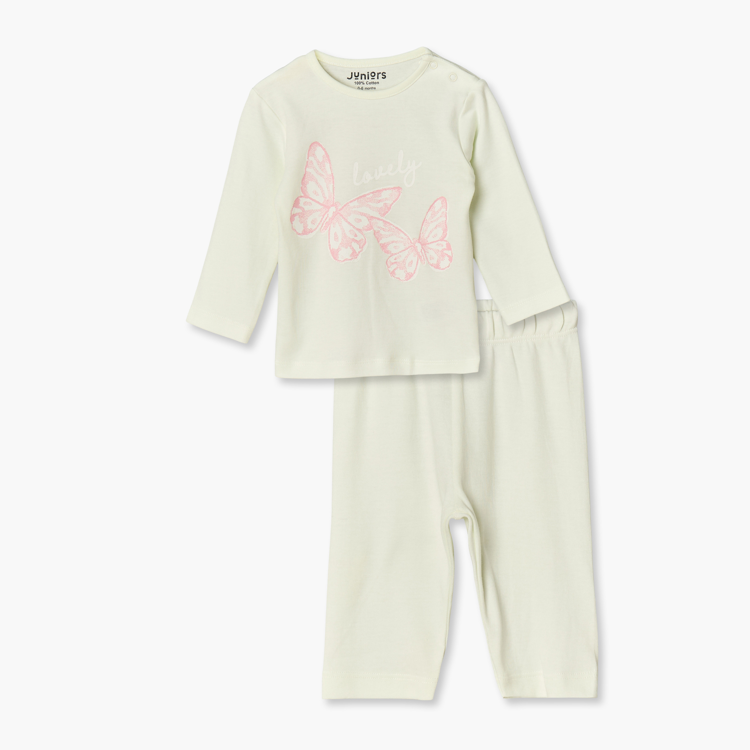 Juniors Cotton Crew Neck Long Sleeves Pyjama Set with Butterfly Print-baby-girls-clothing-nightwear-pyjamasets-image-1