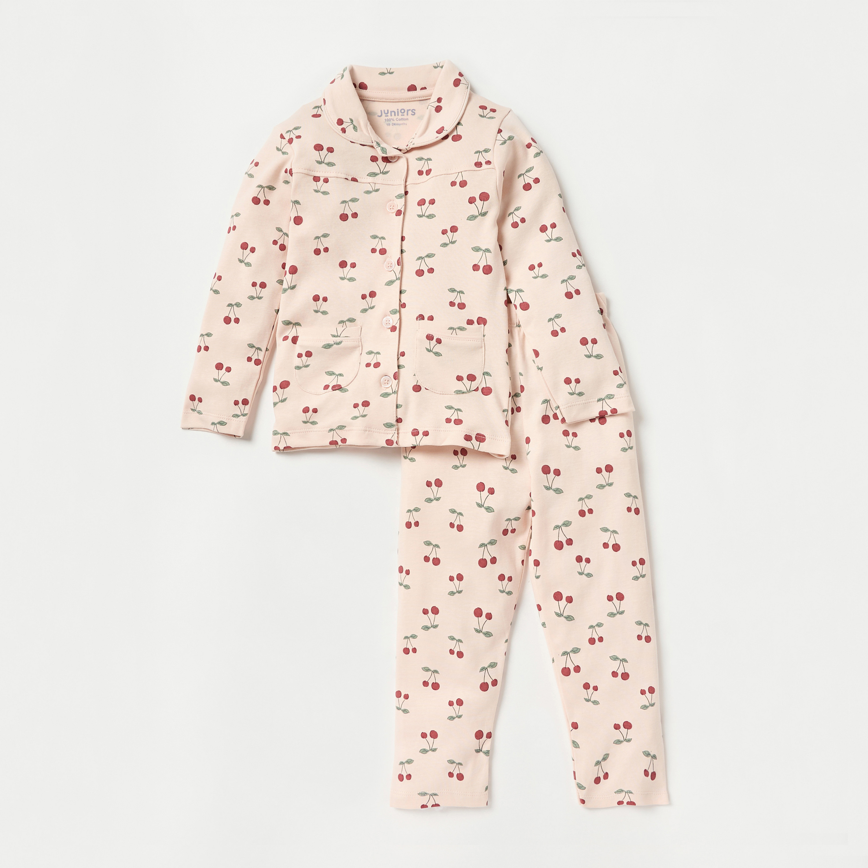 طقم بنطلون بيجاما وقميص بطبعات كرز من جونيورز-baby-girls-clothing-nightwear-pyjamasets-image-1