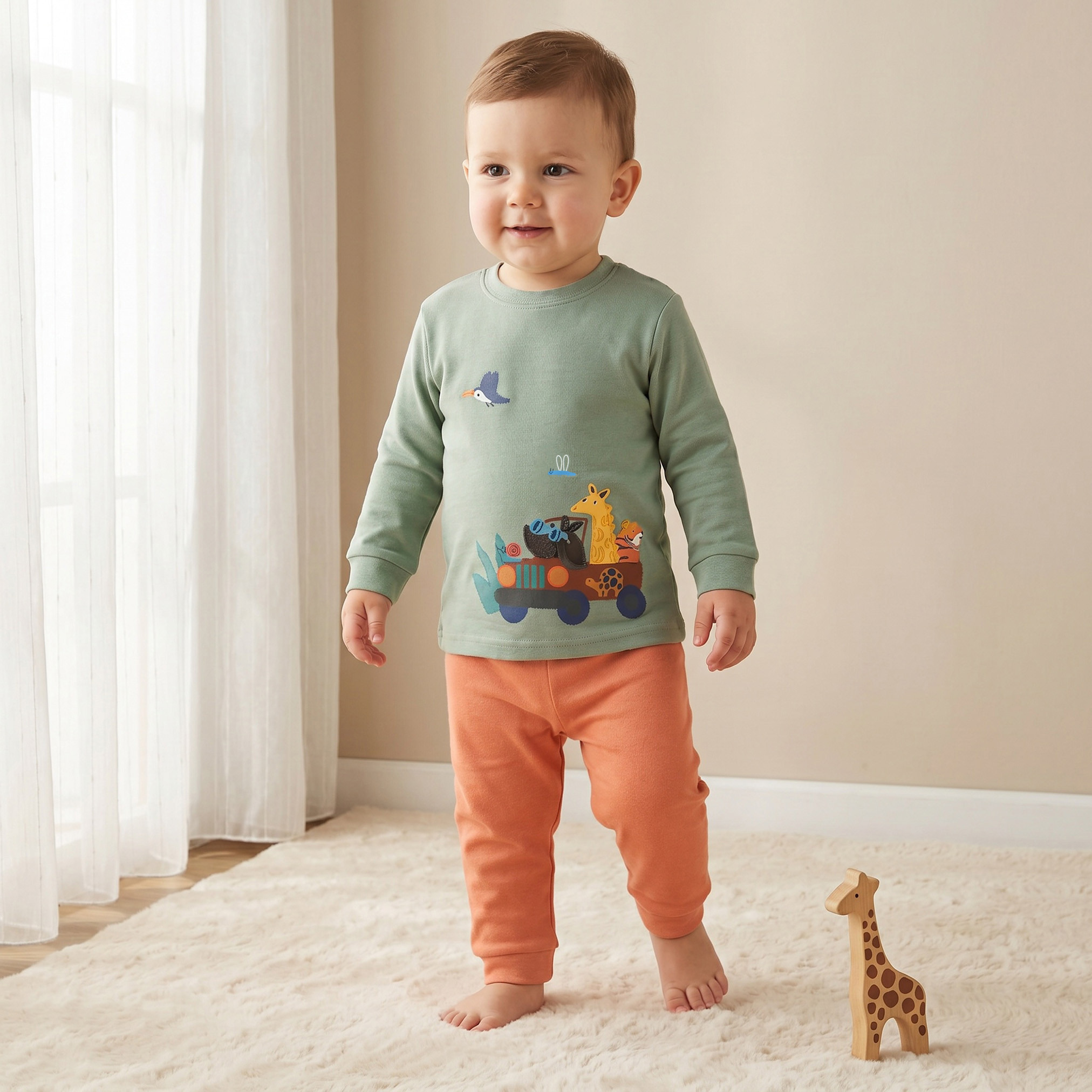 طقم بيجاما قطن بياقة مستديرة وأكمام طويلة وتطريزات من جونيورز-baby-boys-clothing-nightwear-pyjamasets-image-1
