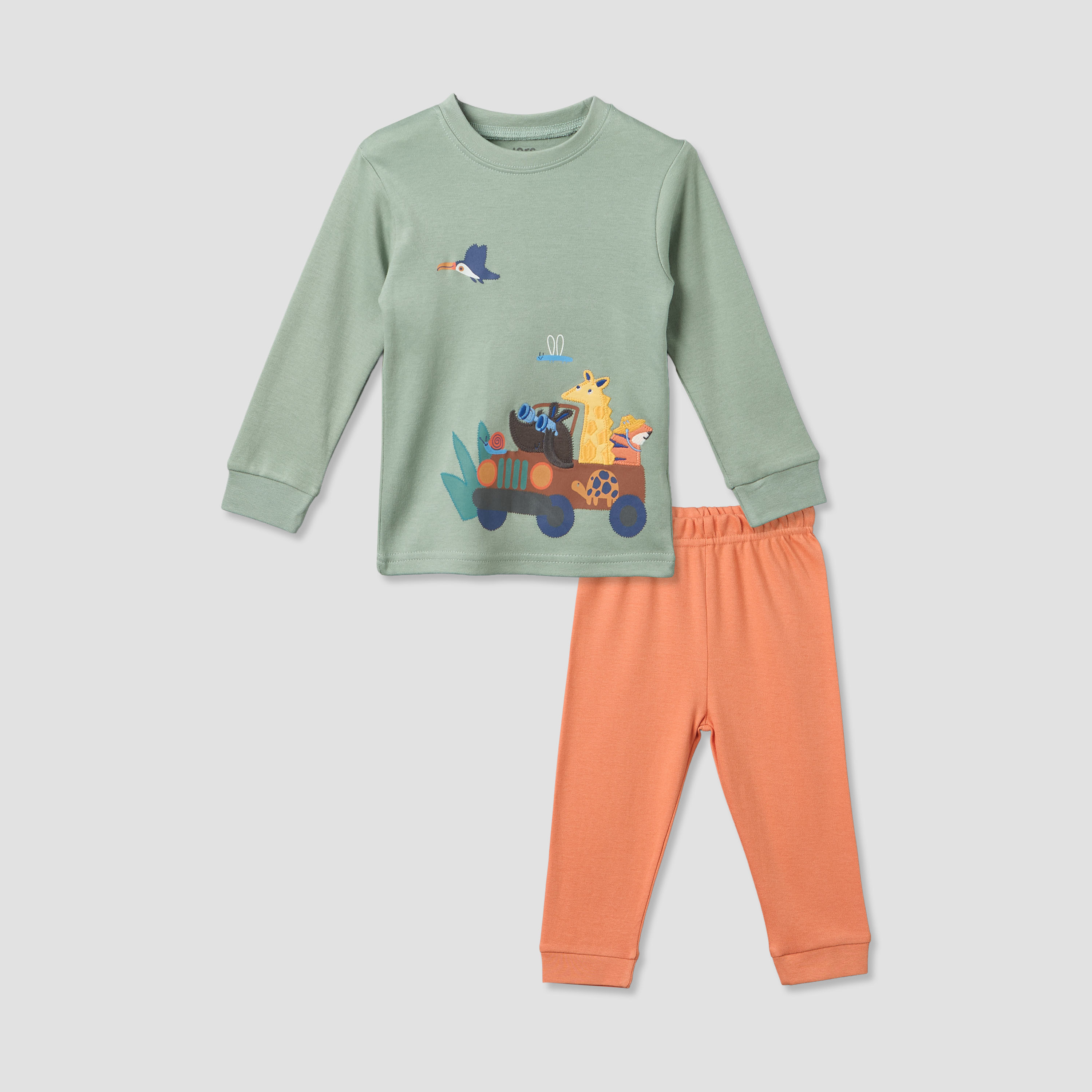 طقم بيجاما قطن بياقة مستديرة وأكمام طويلة وتطريزات من جونيورز-baby-boys-clothing-nightwear-pyjamasets-image-2