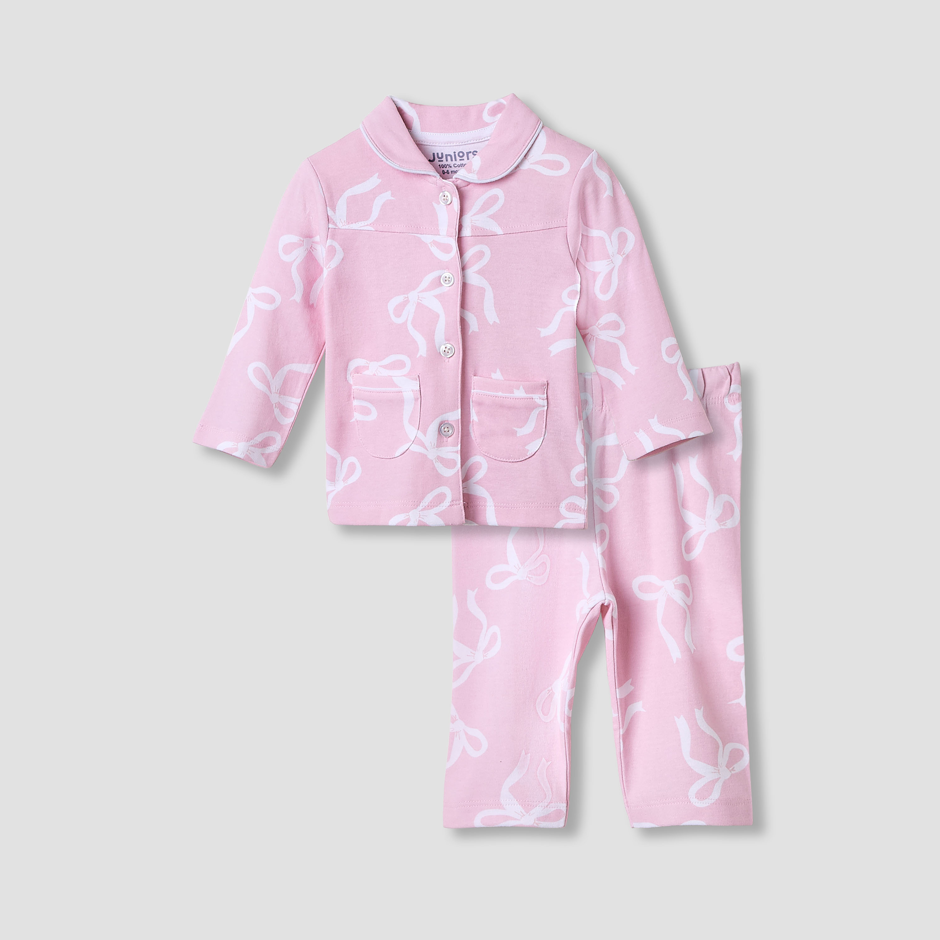 Juniors Pyjama Set with Bow Print - Cotton - Long Sleeves - Collared-baby-girls-clothing-nightwear-pyjamasets-image-1