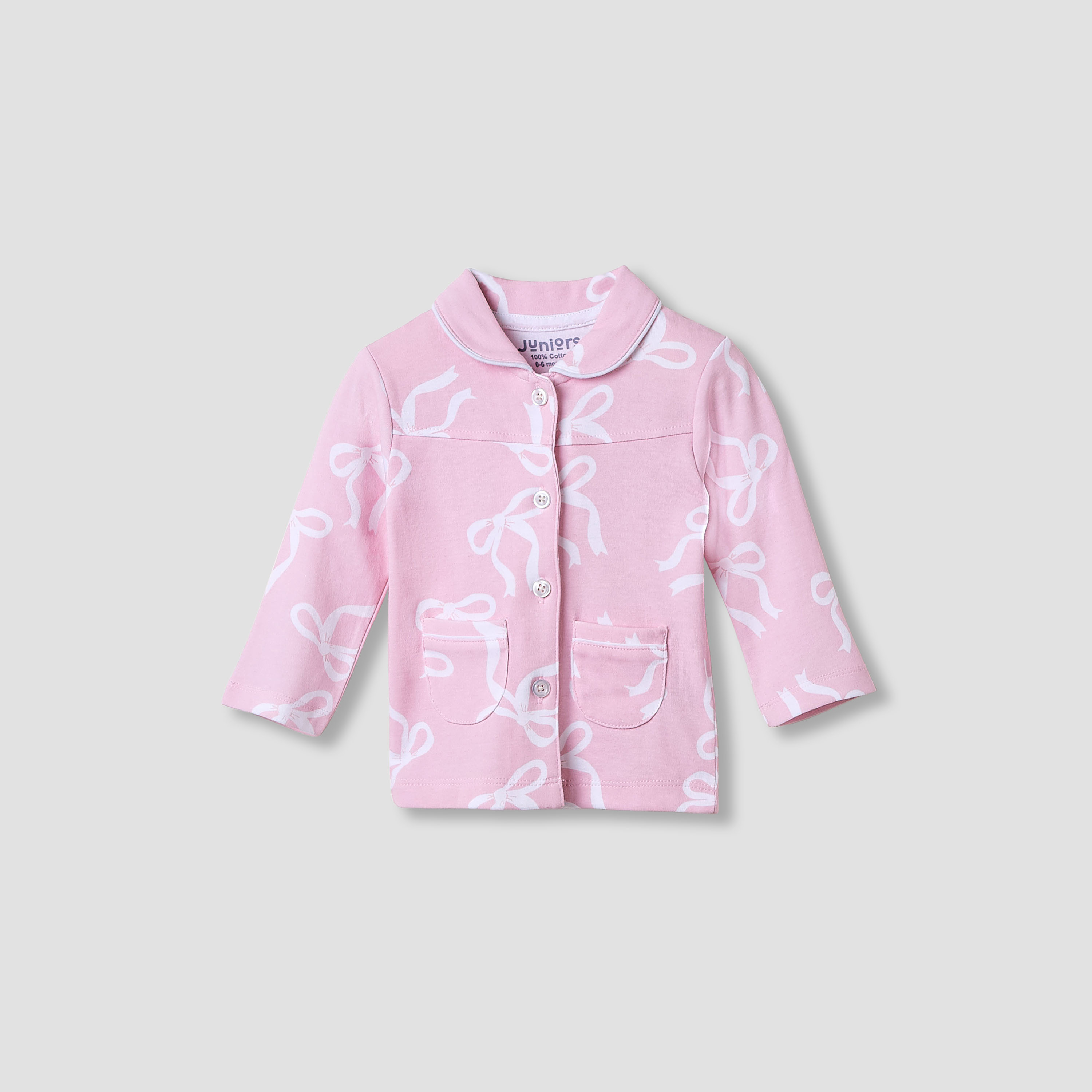 Juniors Pyjama Set with Bow Print - Cotton - Long Sleeves - Collared-baby-girls-clothing-nightwear-pyjamasets-image-2