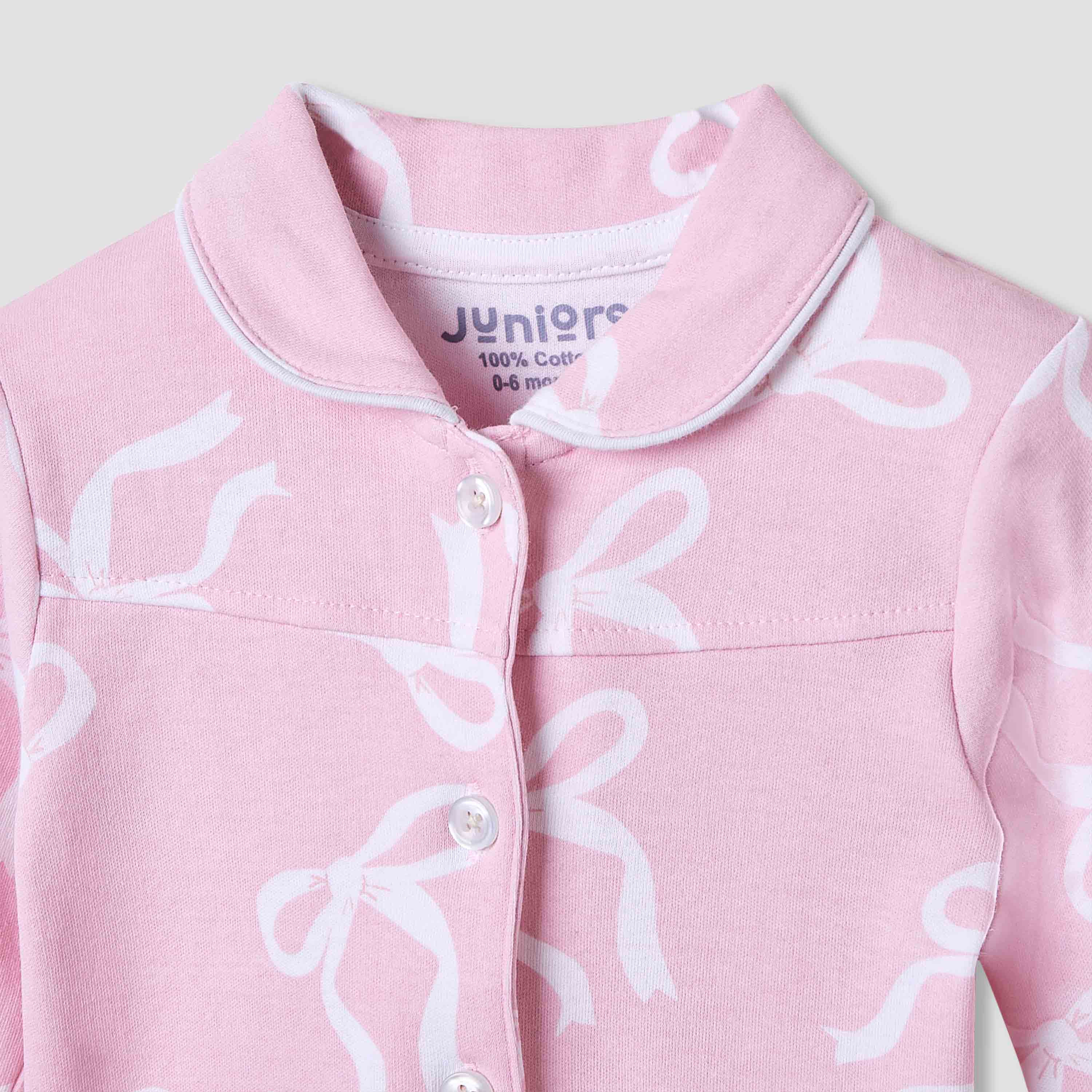 Juniors Pyjama Set with Bow Print - Cotton - Long Sleeves - Collared-baby-girls-clothing-nightwear-pyjamasets-image-4