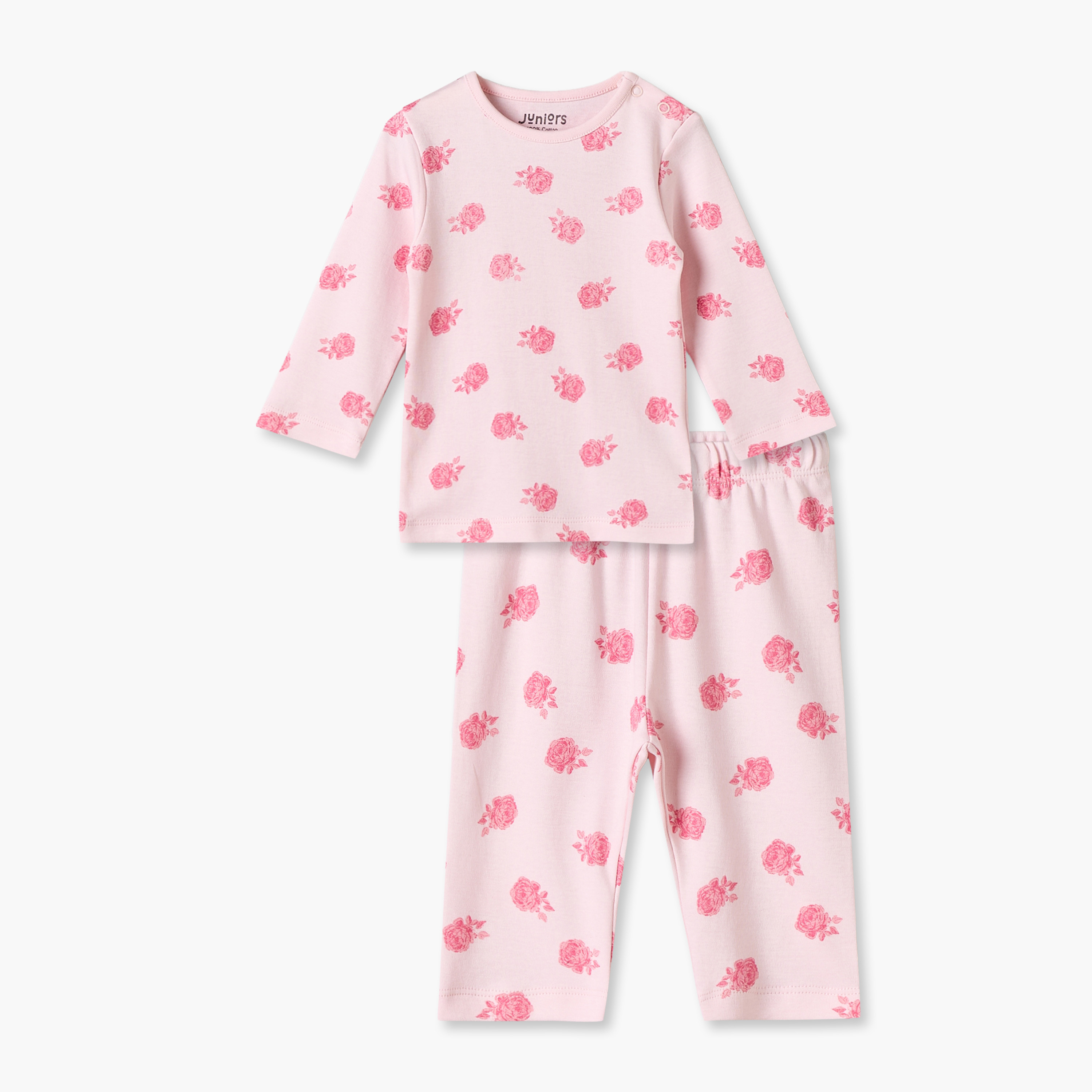 طقم بيجاما قطن بياقة ضيقة وأكمام طويلة بطبعات من جونيورز-baby-girls-clothing-winterwear-pyjamasets-image-1