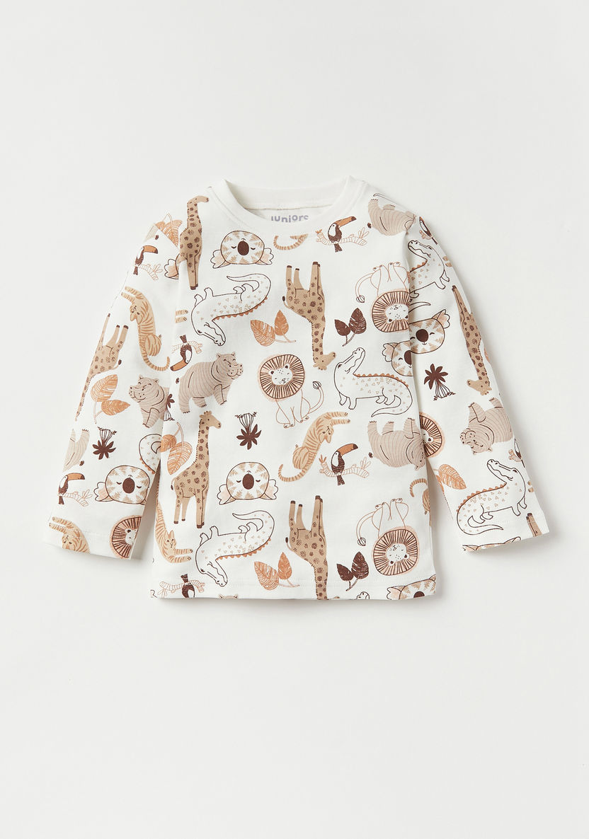 Juniors All-Over Safari Print Long Sleeves T-shirt and Pyjama Set-Pyjama Sets-image-1