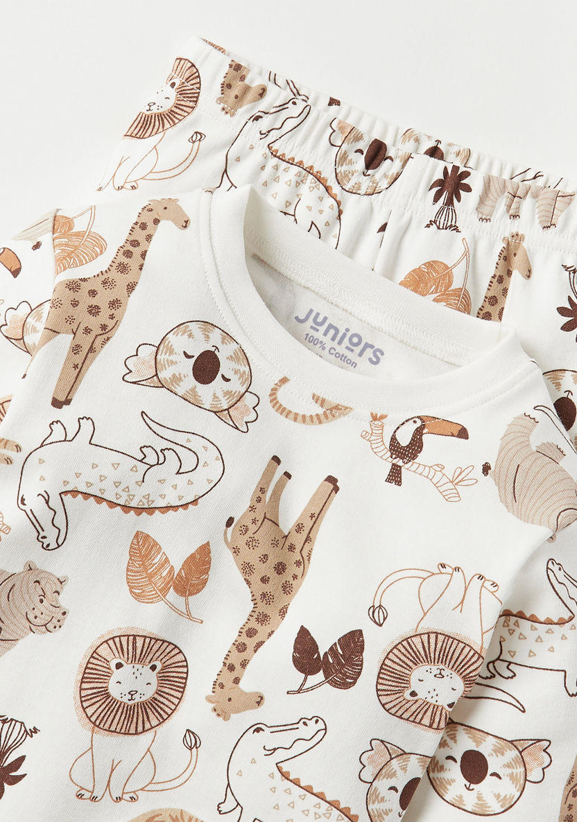 Juniors All-Over Safari Print Long Sleeves T-shirt and Pyjama Set-Pyjama Sets-image-3