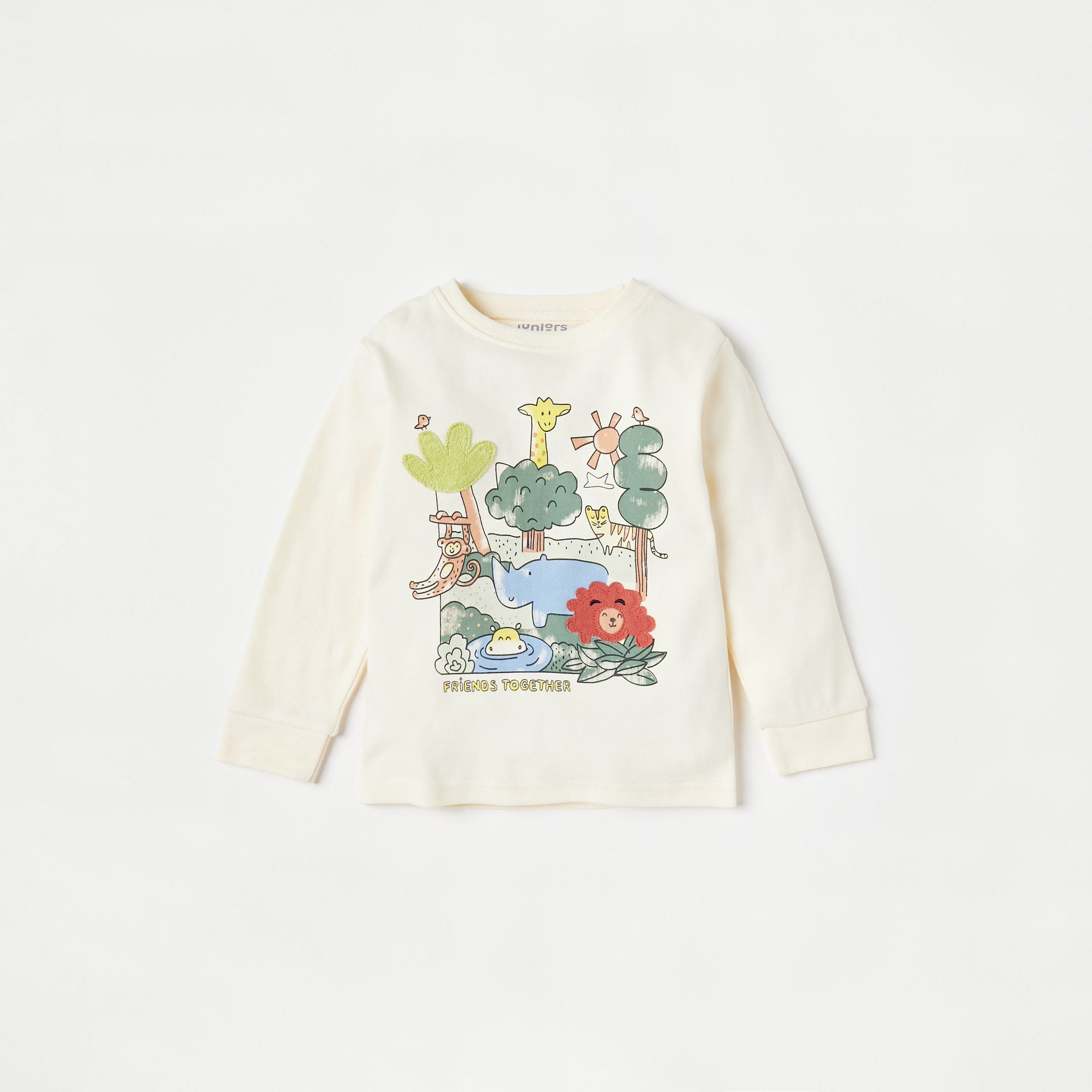 Juniors Safari Print Long Sleeves T-shirt and Elasticated Pyjama Set-baby-boys-clothing-nightwear-pyjamasets-image-2