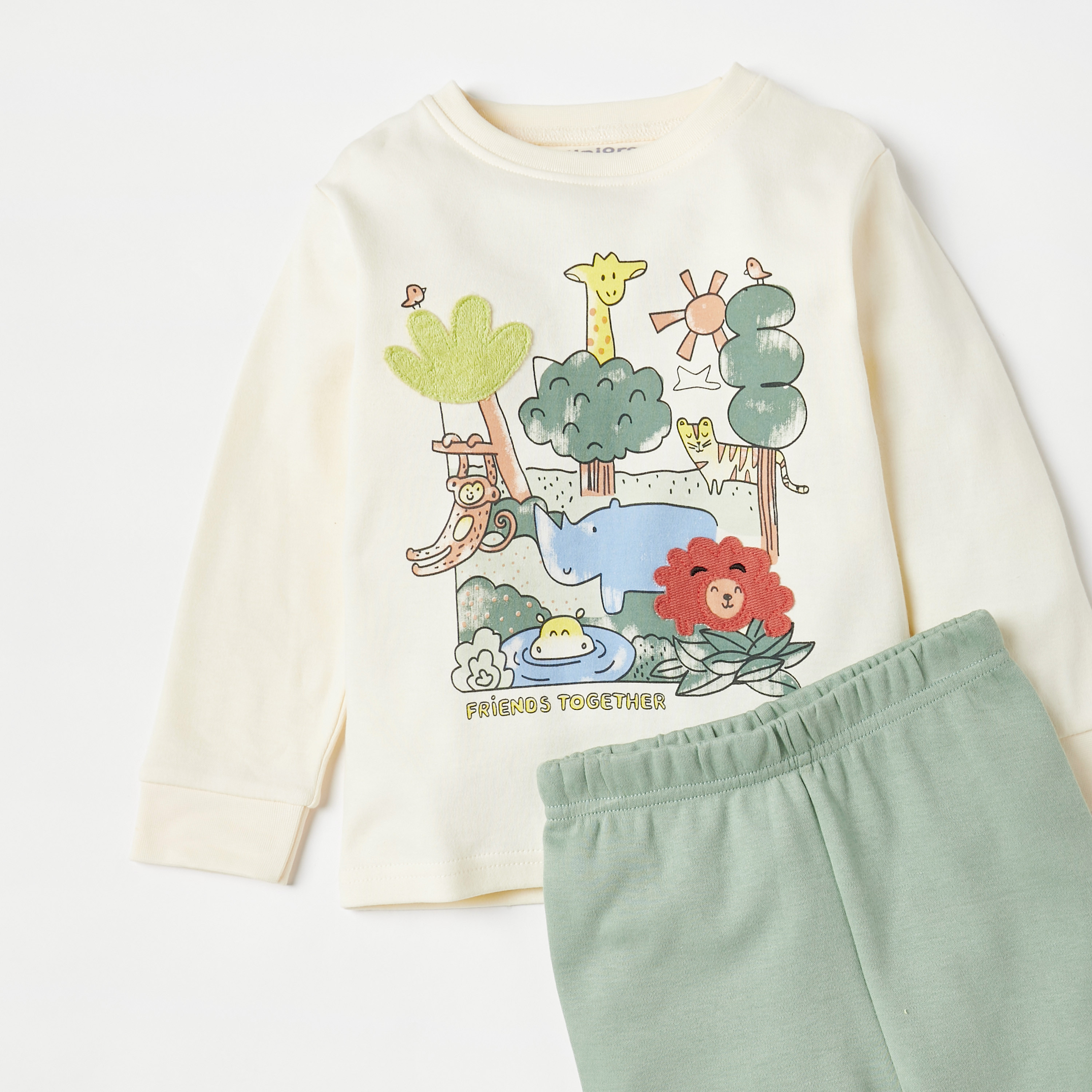 Juniors Safari Print Long Sleeves T-shirt and Elasticated Pyjama Set-baby-boys-clothing-nightwear-pyjamasets-image-4