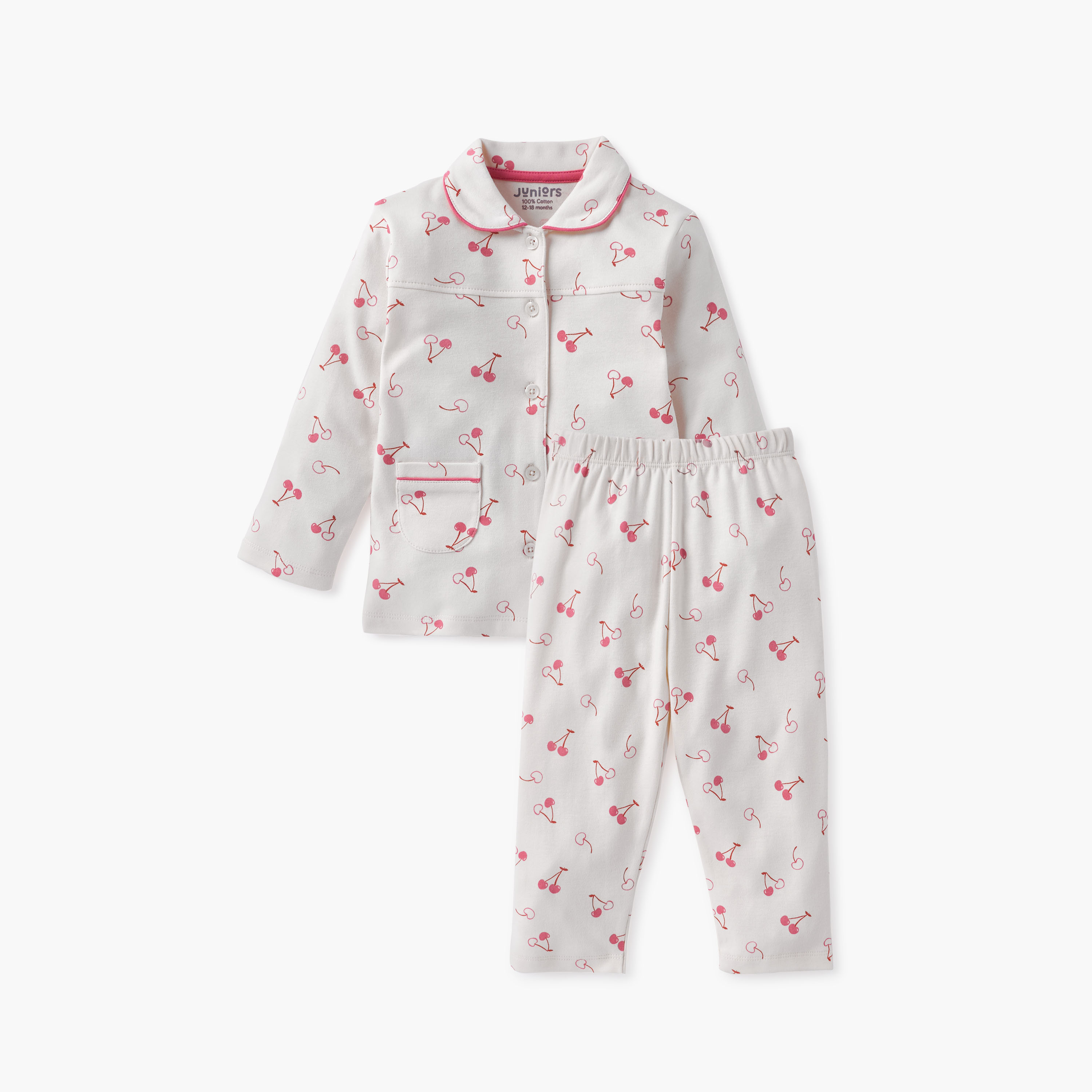 Juniors Cherry Print Shirt and Pyjama Set-baby-girls-clothing-nightwear-pyjamasets-image-1