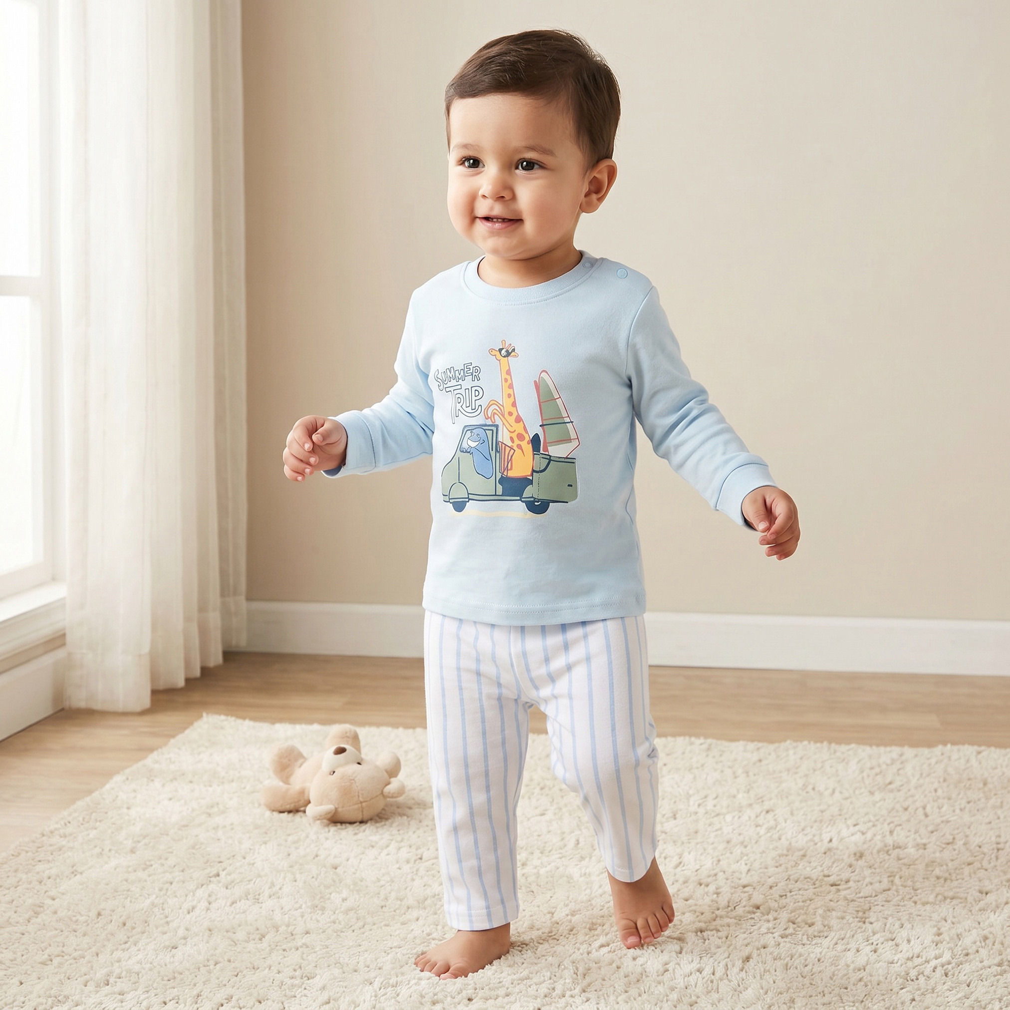 Juniors Cotton Round Neck Long Sleeves Pyjama Set with Safari Print-baby-boys-clothing-nightwear-pyjamasets-image-1