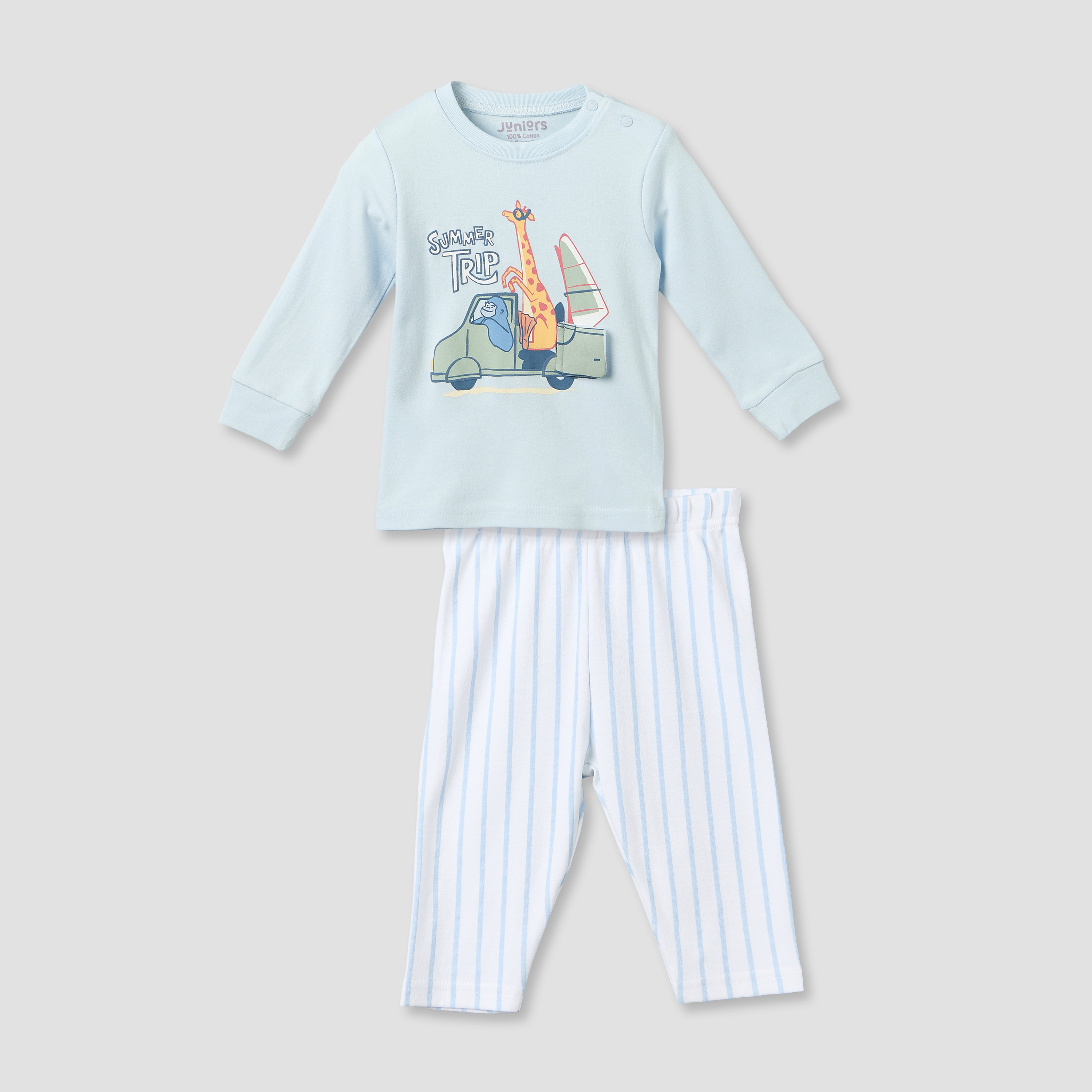 Juniors Cotton Round Neck Long Sleeves Pyjama Set with Safari Print-baby-boys-clothing-nightwear-pyjamasets-image-2