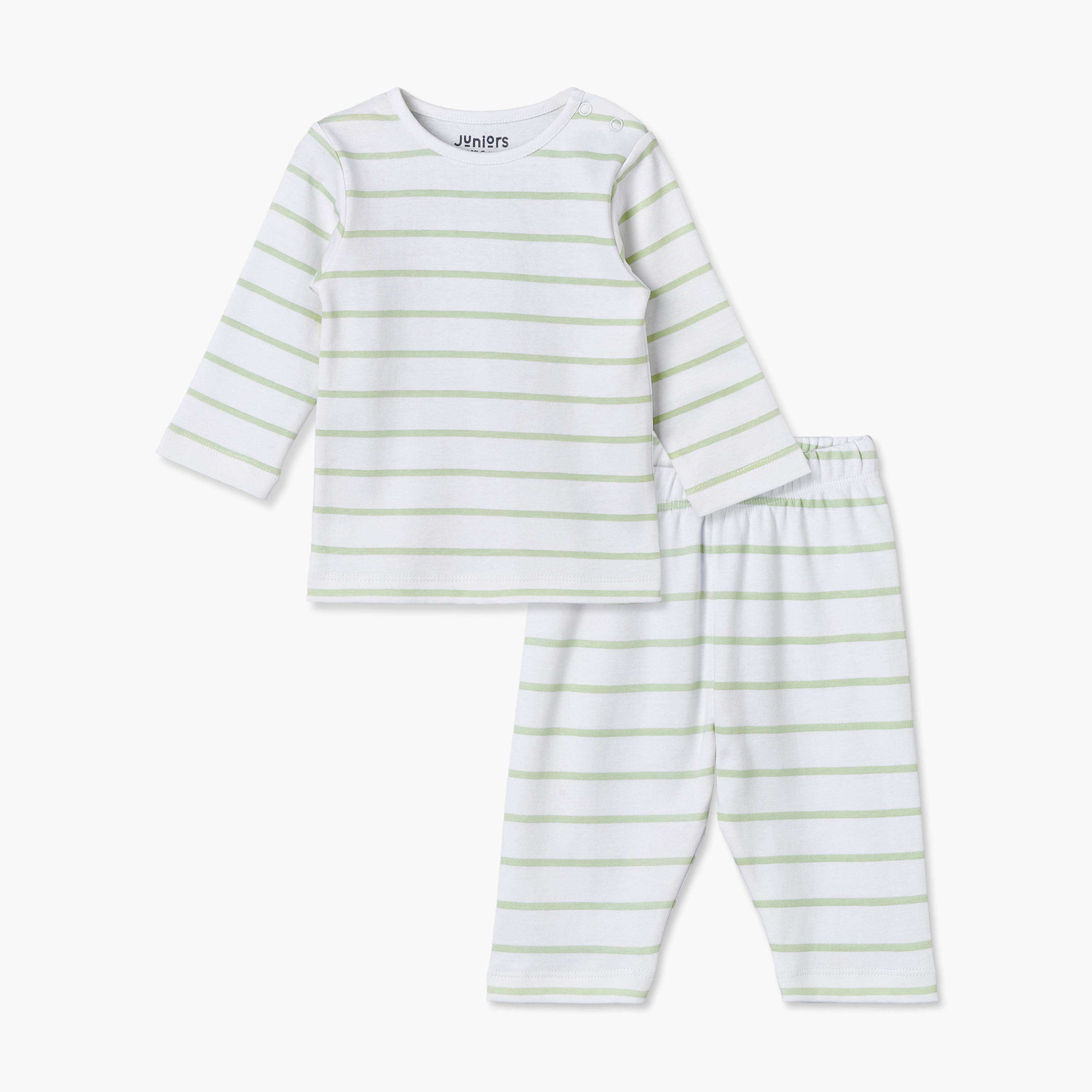 Juniors Cotton Crew Neck Long Sleeves Pyjama Set with Stripes-baby-girls-clothing-winterwear-pyjamasets-image-1