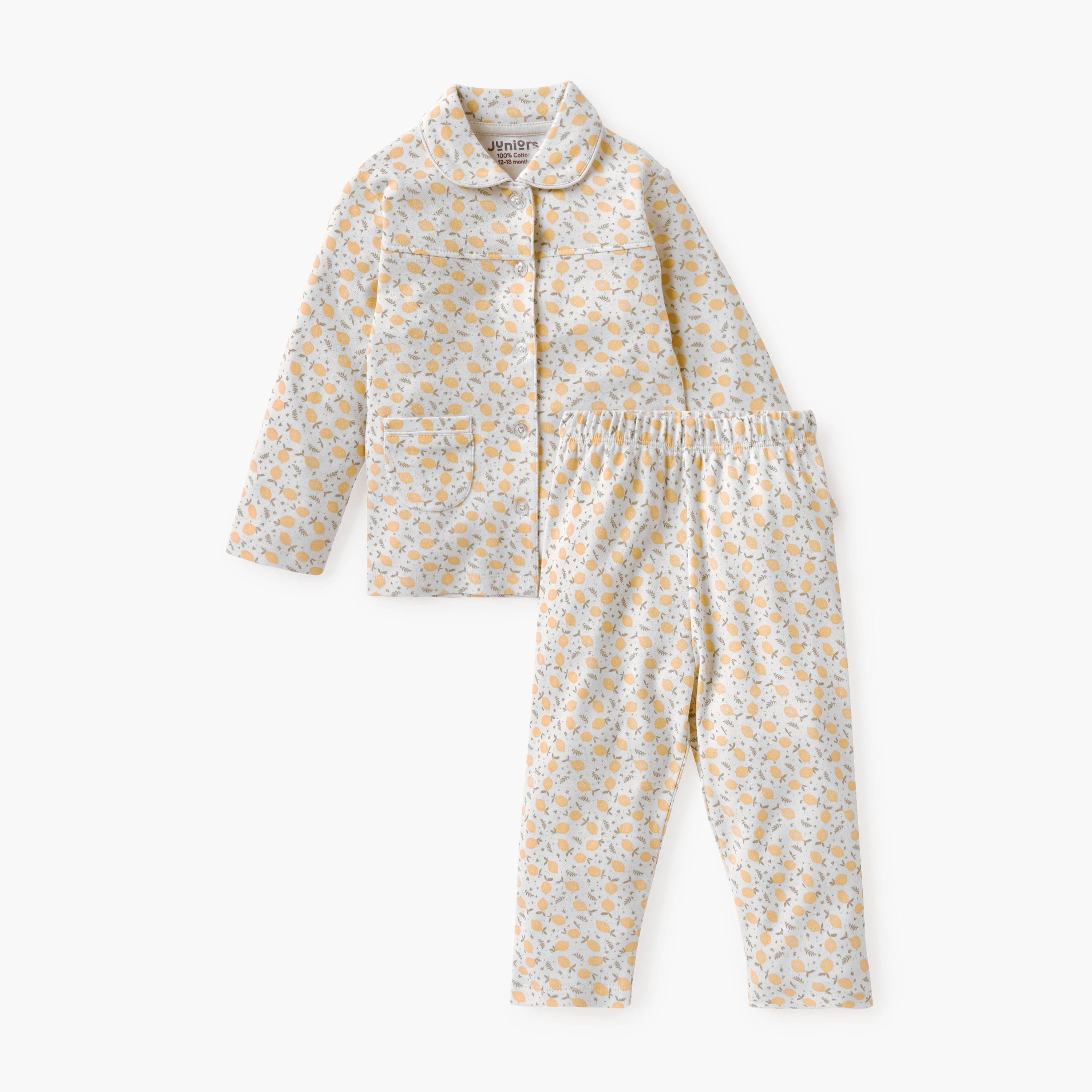Juniors Lemon Print Shirt and Pyjama Set-baby-girls-clothing-nightwear-pyjamasets-image-1