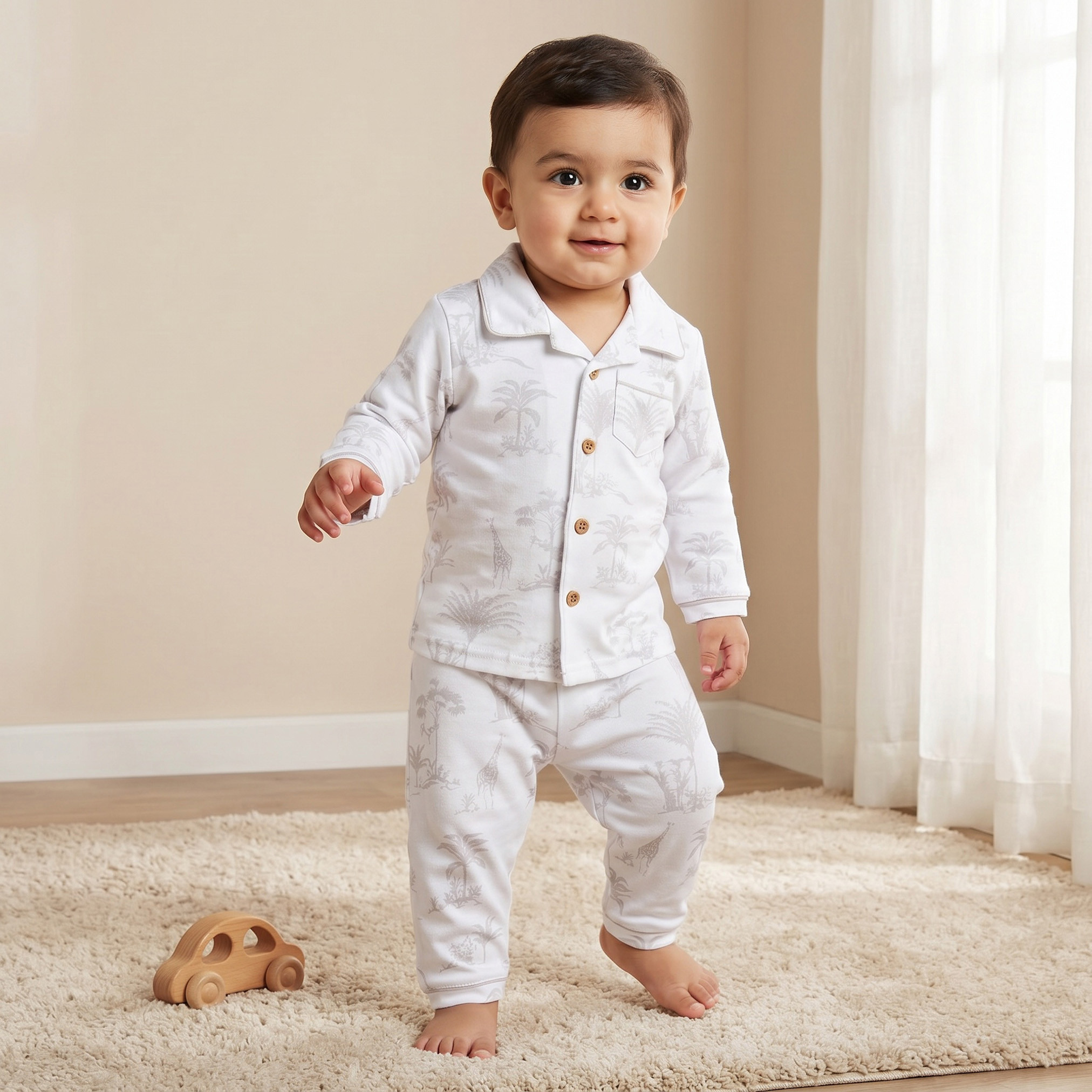 Giggles Cotton Collared Long Sleeves Pyjama Set with Forest Print-baby-girls-clothing-nightwear-pyjamasets-image-1
