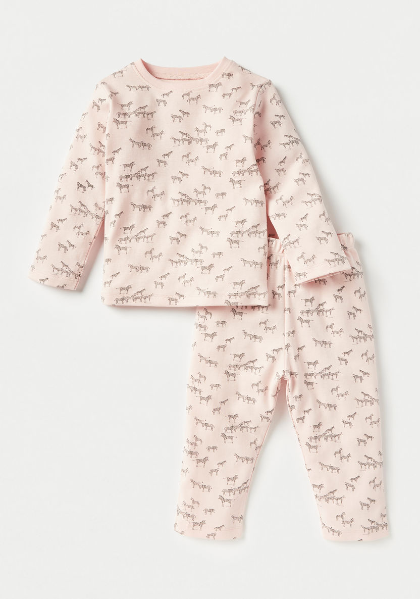 Juniors All-Over Zebra Print Long Sleeves T-shirt and Pyjama Set-Pyjama Sets-image-0